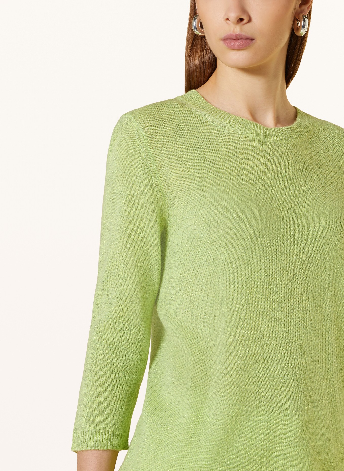 darling harbour Cashmere sweater with 3/4 sleeves and glitter thread, Color: PISTAZIE (Image 4)
