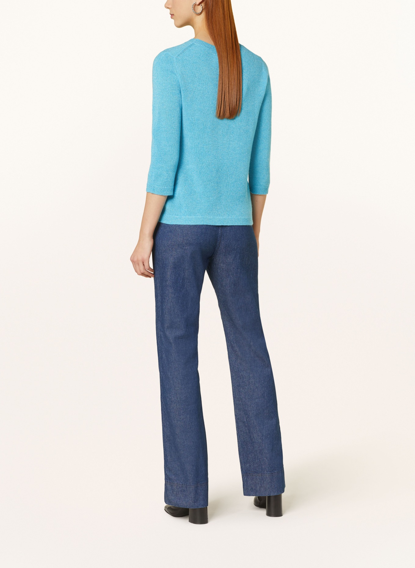 darling harbour Cashmere sweater with 3/4 sleeves and glitter thread, Color: Türkis (Image 3)