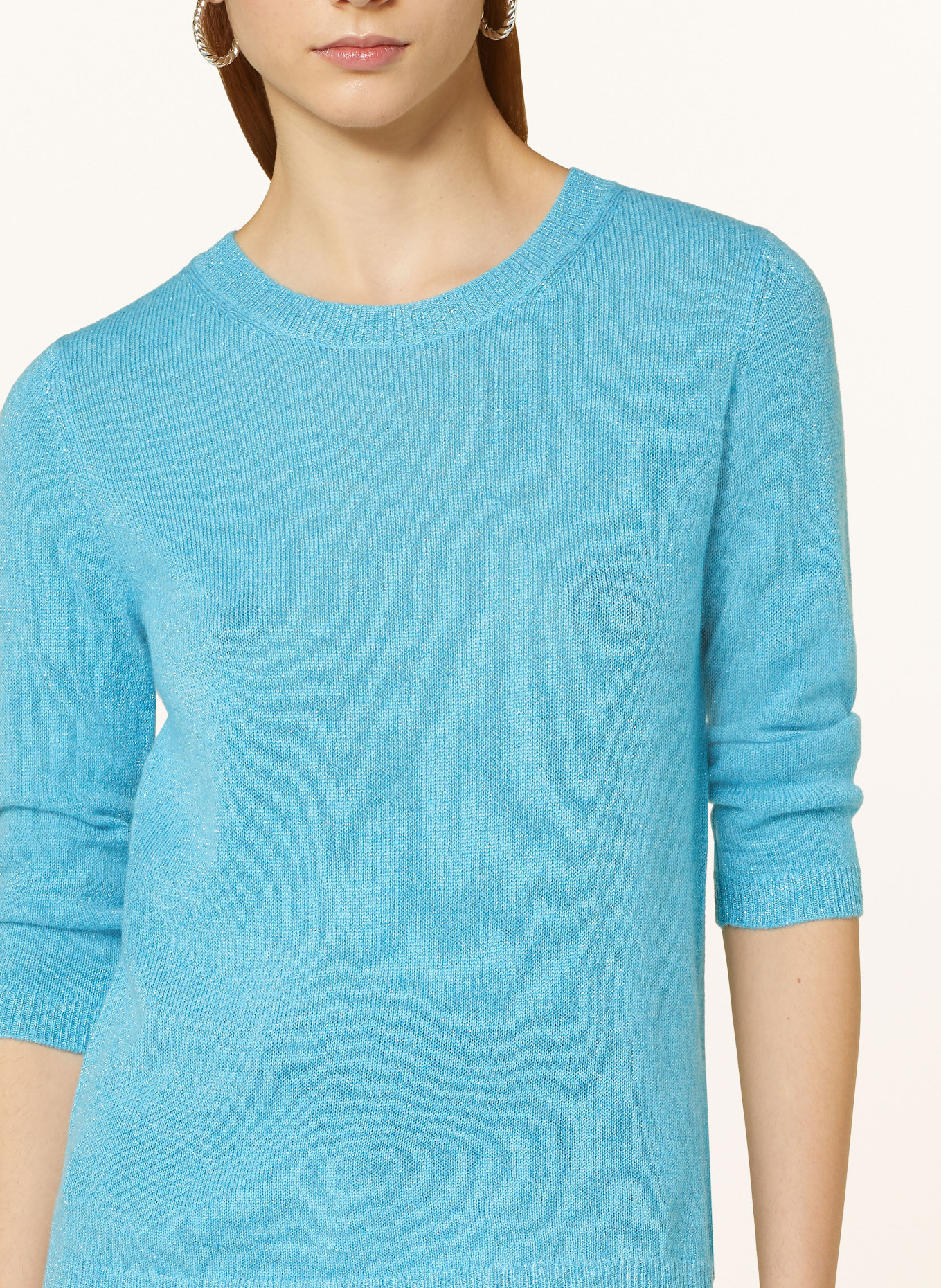 darling harbour Cashmere sweater with 3/4 sleeves and glitter thread, Color: Türkis (Image 4)