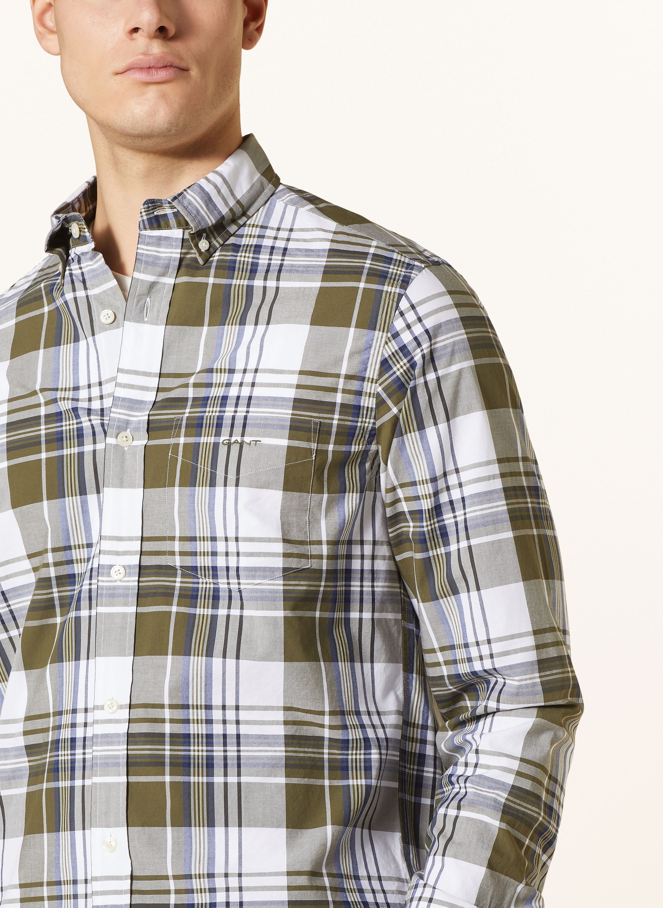 GANT Shirt regular fit, Color: KHAKI/ WHITE/ DARK BLUE (Image 4)