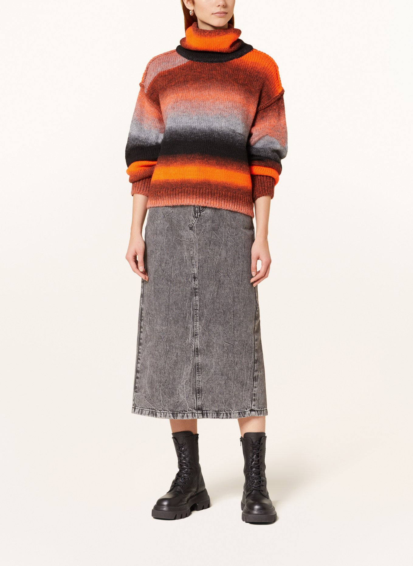 ELIAS RUMELIS Turtleneck sweater VELMAER, Color: NEON ORANGE/ BLACK/ LIGHT GRAY (Image 2)