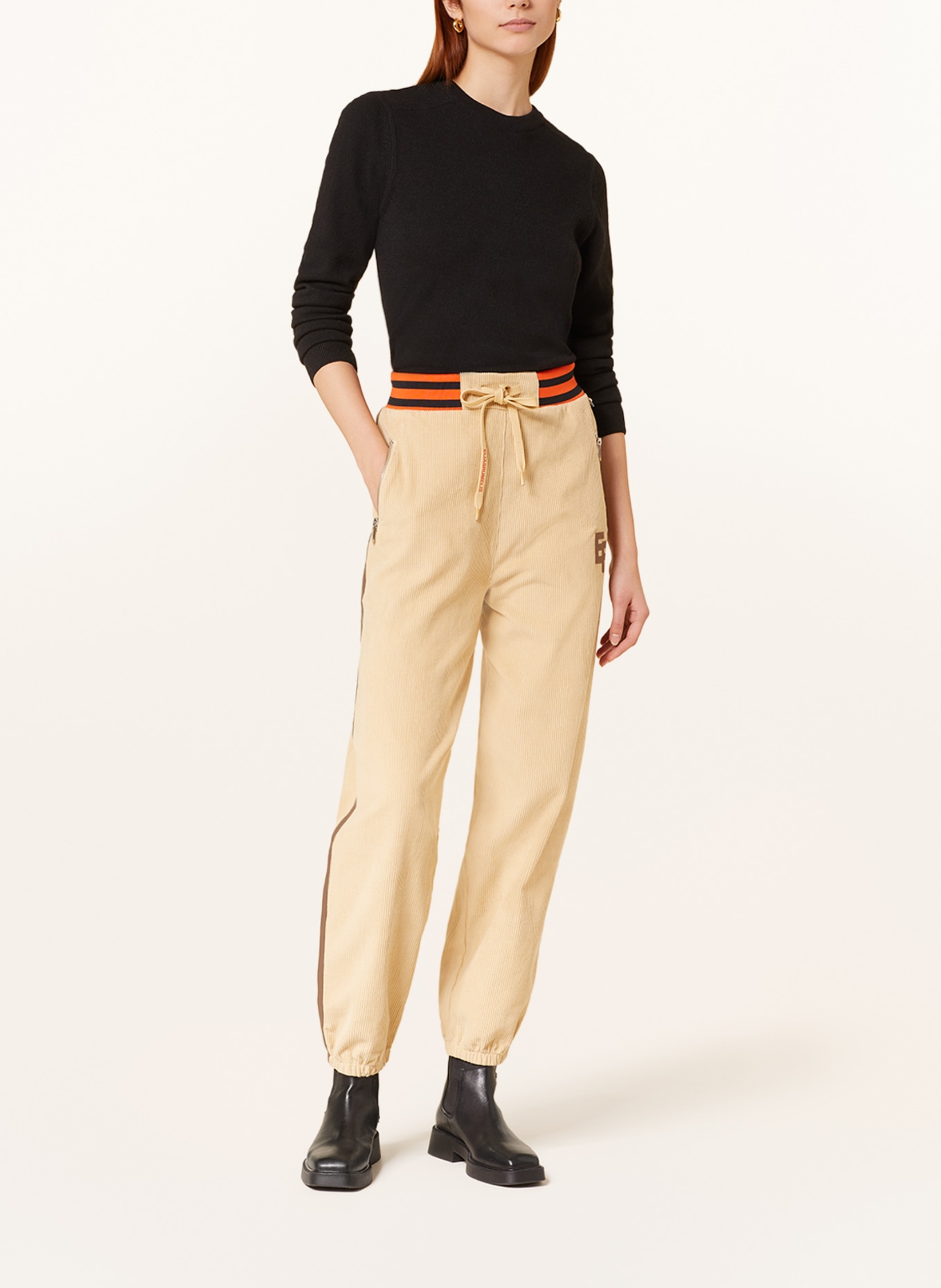 ELIAS RUMELIS Spodnie sztruksowe ERTALLULAH w stylu dresowym, Kolor: BEŻOWY/ POMARAŃCZOWY (Obrazek 2)