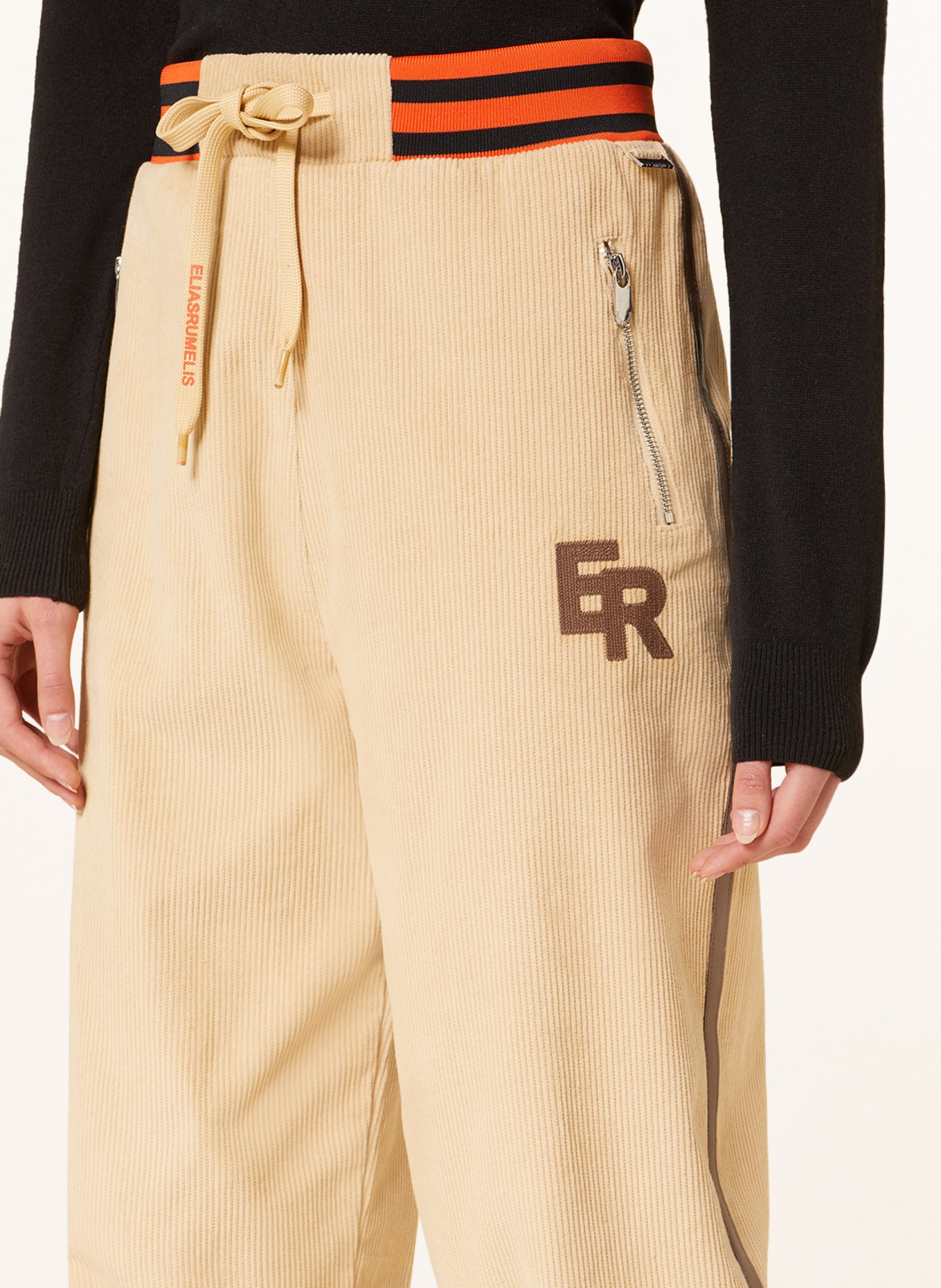 ELIAS RUMELIS Spodnie sztruksowe ERTALLULAH w stylu dresowym, Kolor: BEŻOWY/ POMARAŃCZOWY (Obrazek 5)