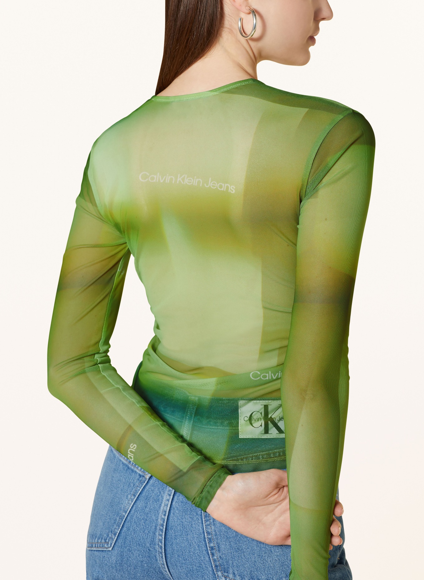 Calvin Klein Jeans Longsleeve aus Mesh, Farbe: GRÜN/ HELLGRÜN/ HELLGELB (Bild 4)