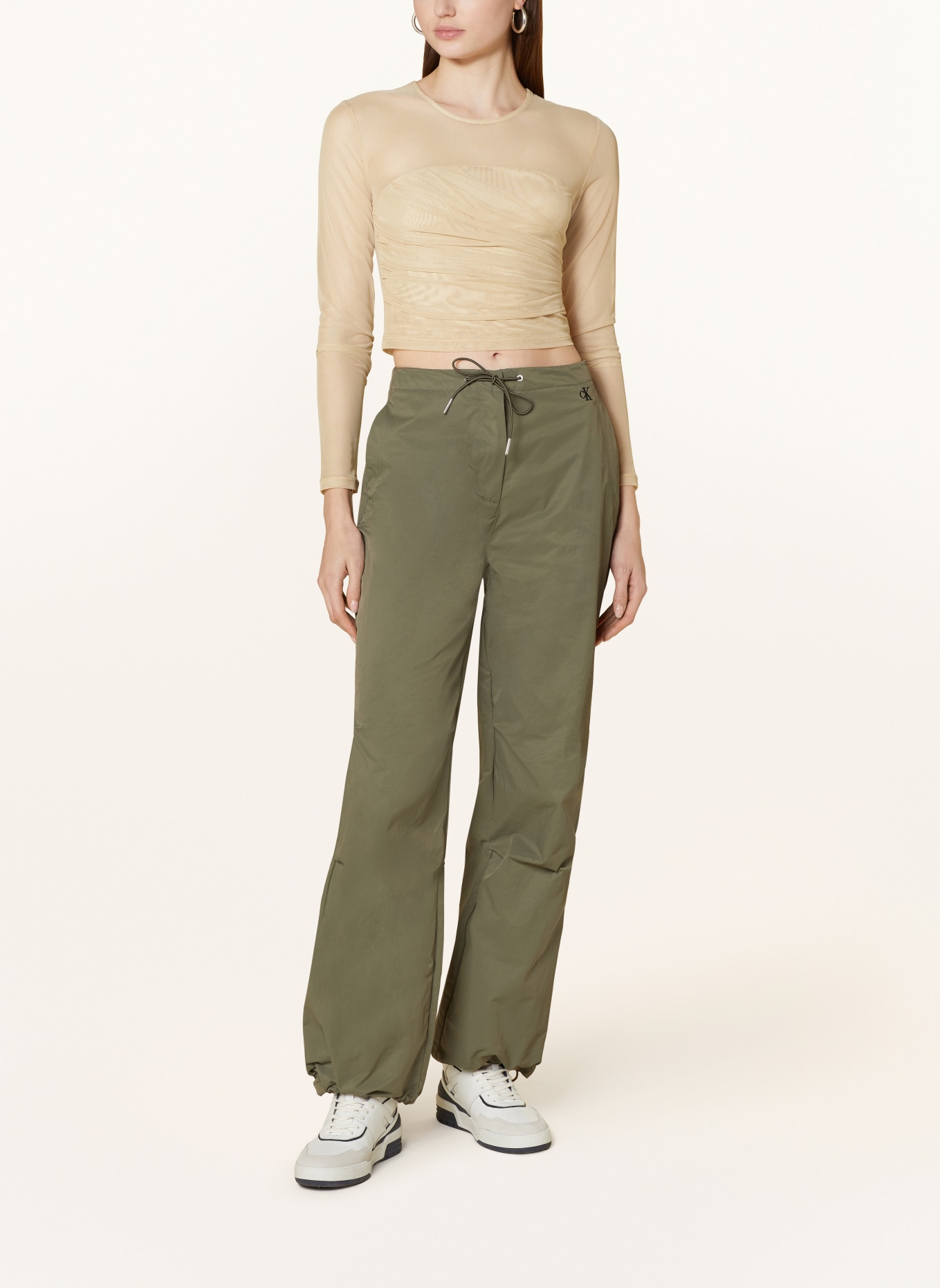 Calvin Klein Jeans Cropped-Shirt aus Mesh, Farbe: CAMEL (Bild 2)