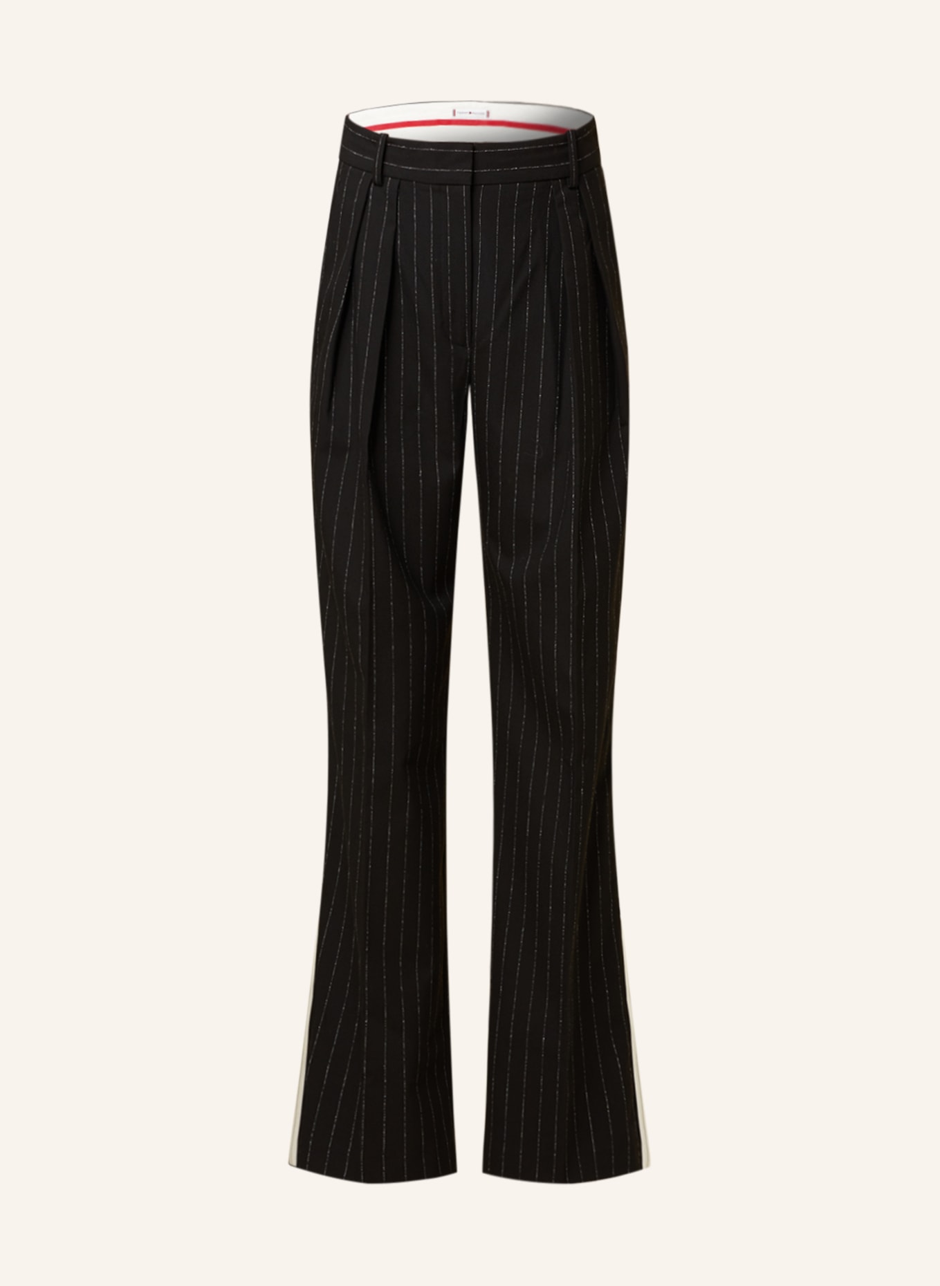 TOMMY HILFIGER Wide leg trousers with tuxedo stripes, Color: BLACK/ WHITE (Image 1)