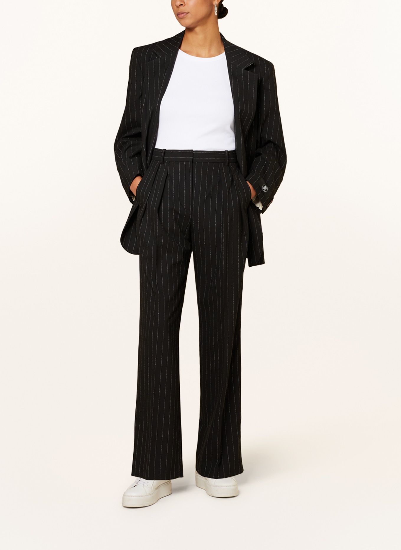 TOMMY HILFIGER Wide leg trousers with tuxedo stripes, Color: BLACK/ WHITE (Image 2)