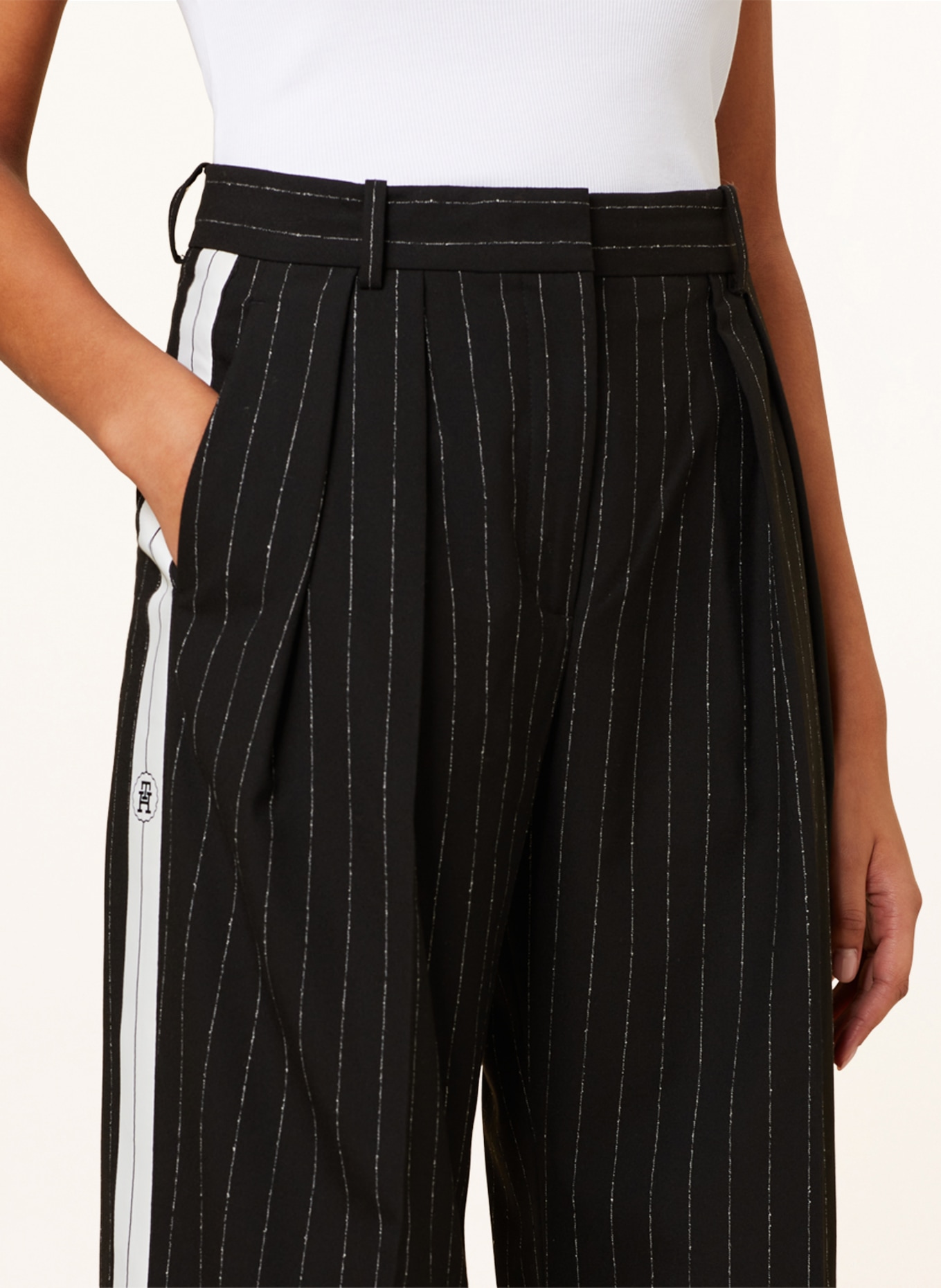 TOMMY HILFIGER Wide leg trousers with tuxedo stripes, Color: BLACK/ WHITE (Image 5)
