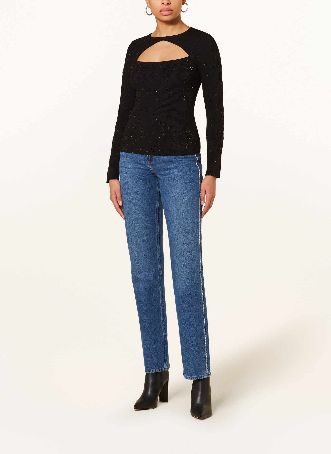 GUESS Long sleeve shirt LAUREL with cut-out and sequins, Color: BLACK (Image 2)