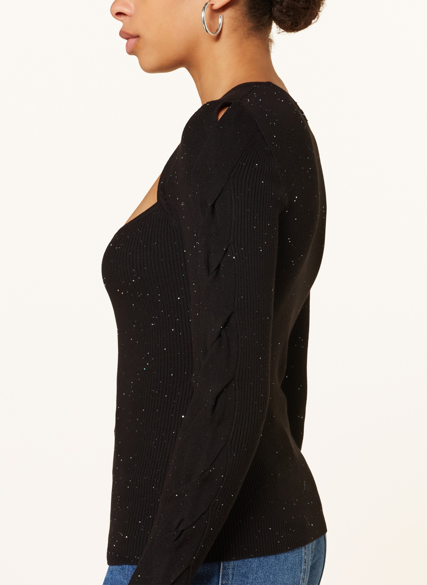 GUESS Long sleeve shirt LAUREL with cut-out and sequins, Color: BLACK (Image 4)