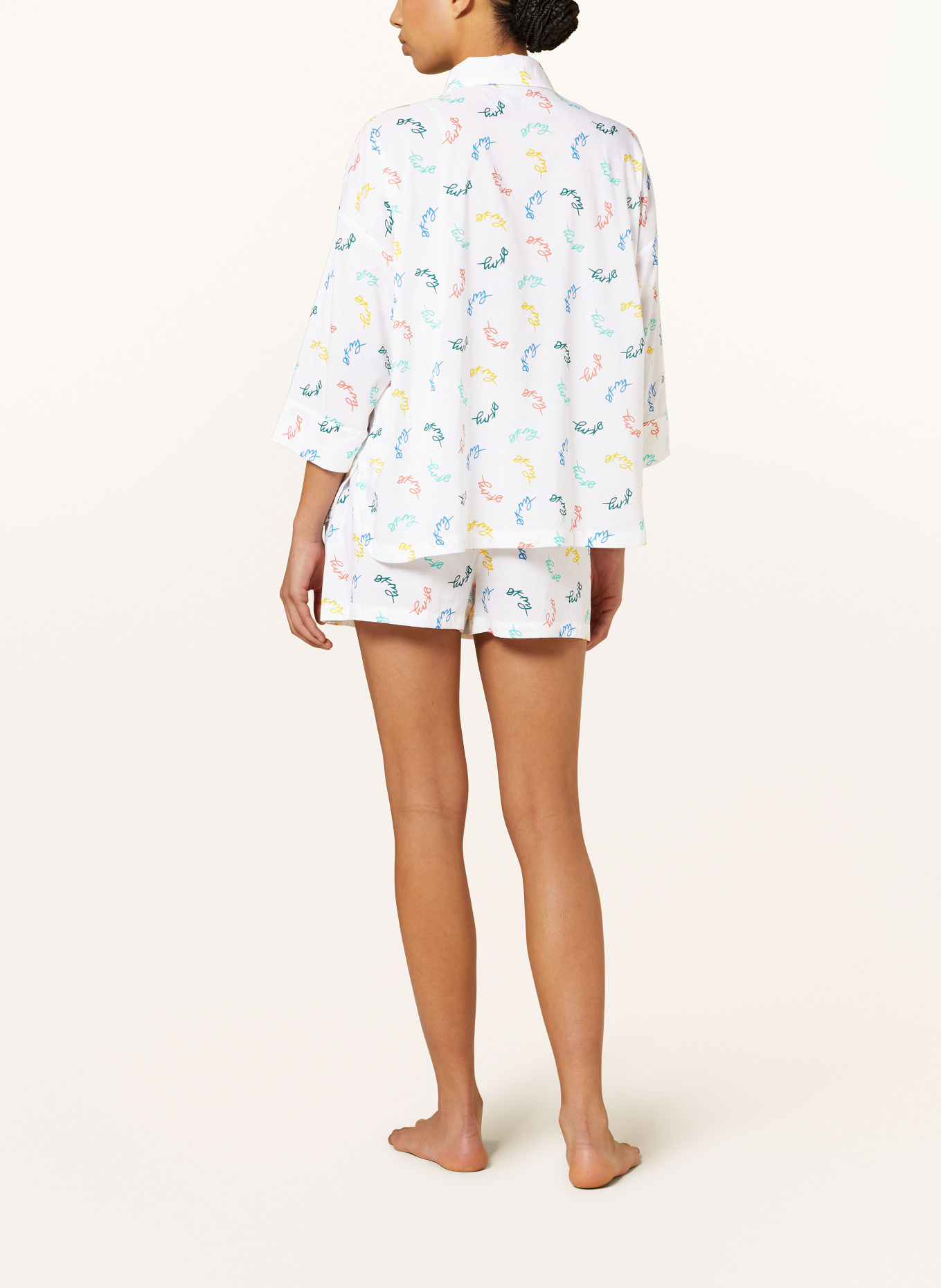 DKNY Shorty pajamas with 3/4 sleeves, Color: WHITE/ YELLOW/ GREEN (Image 3)