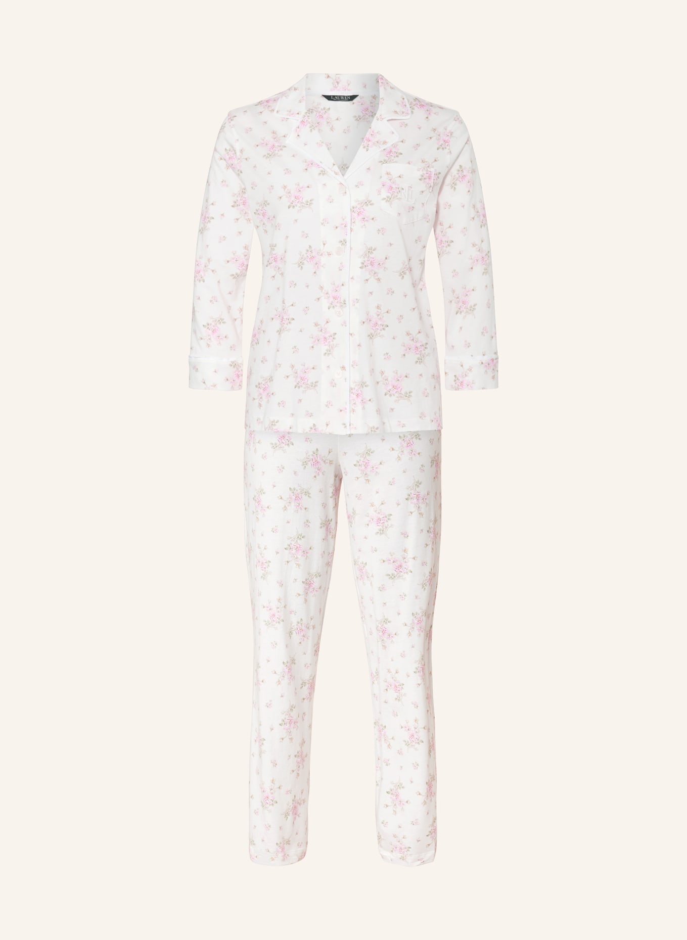 LAUREN RALPH LAUREN Pajamas with 3/4 sleeves, Color: CREAM/ PINK/ GREEN (Image 1)