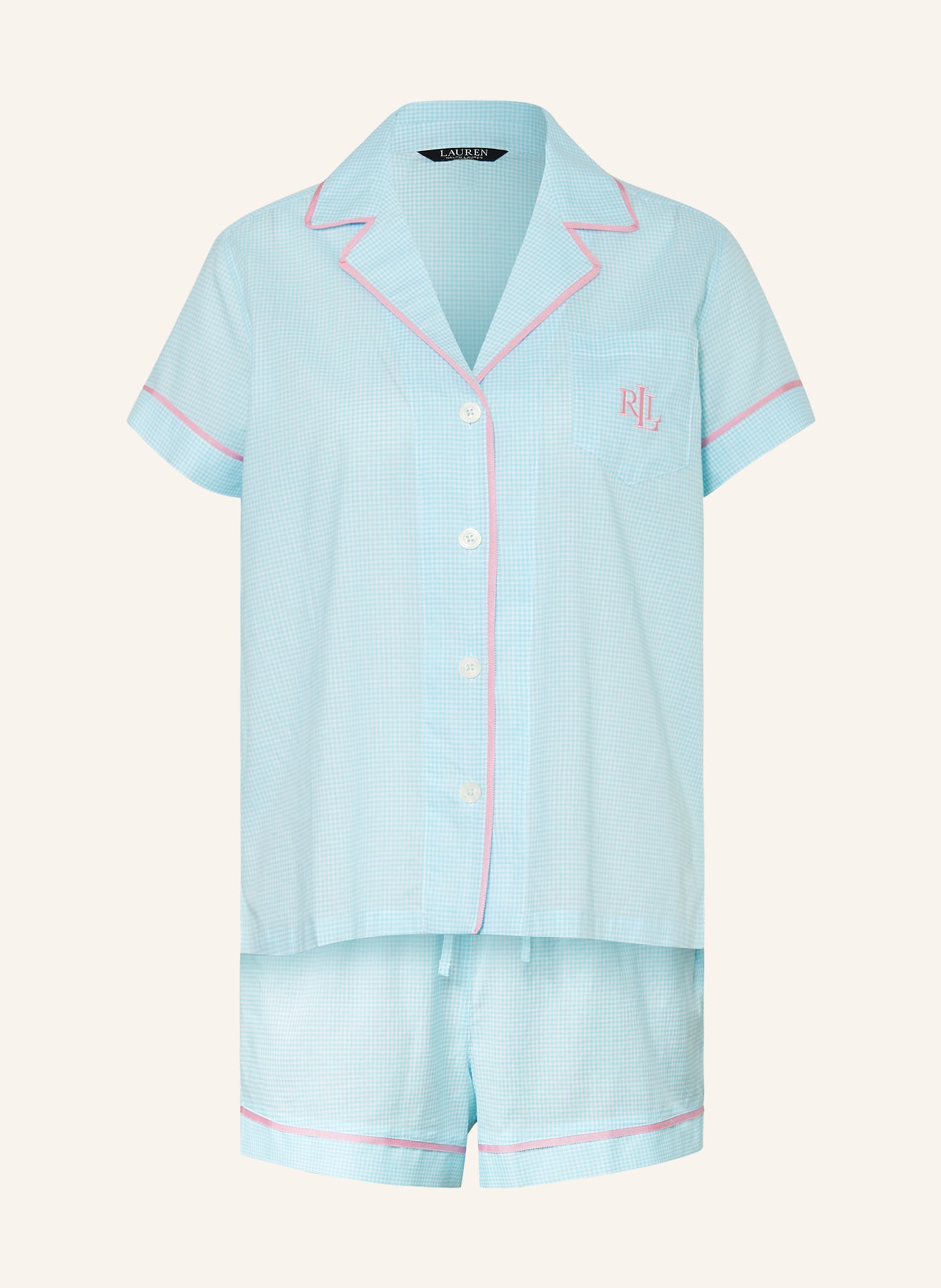 LAUREN RALPH LAUREN Shorty-Schlafanzug, Farbe: TÜRKIS/ WEISS/ PINK (Bild 1)
