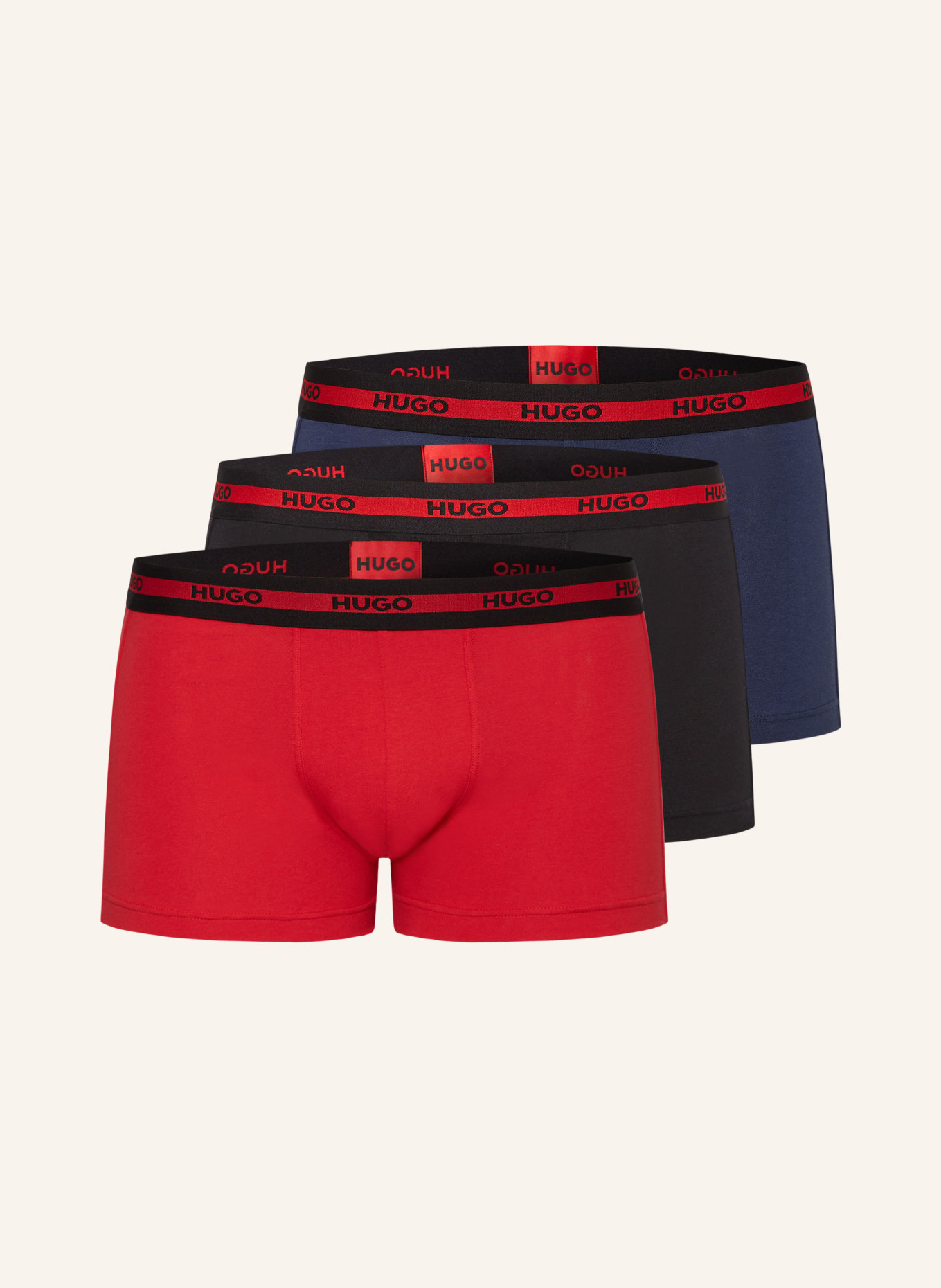 HUGO 3er-Pack Boxershorts PLANET, Farbe: DUNKELBLAU/ SCHWARZ/ ROT (Bild 1)