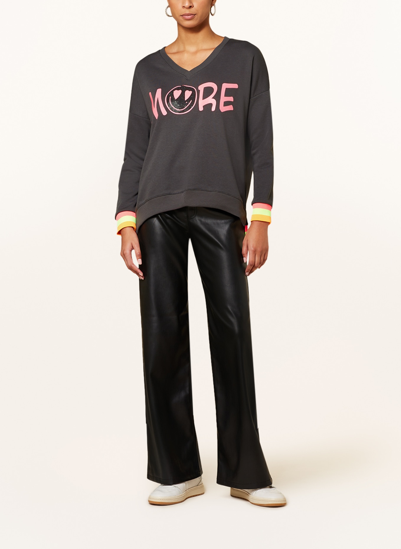 miss goodlife Sweatshirt MORE with decorative gems, Color: DARK GRAY/ NEON PINK (Image 2)