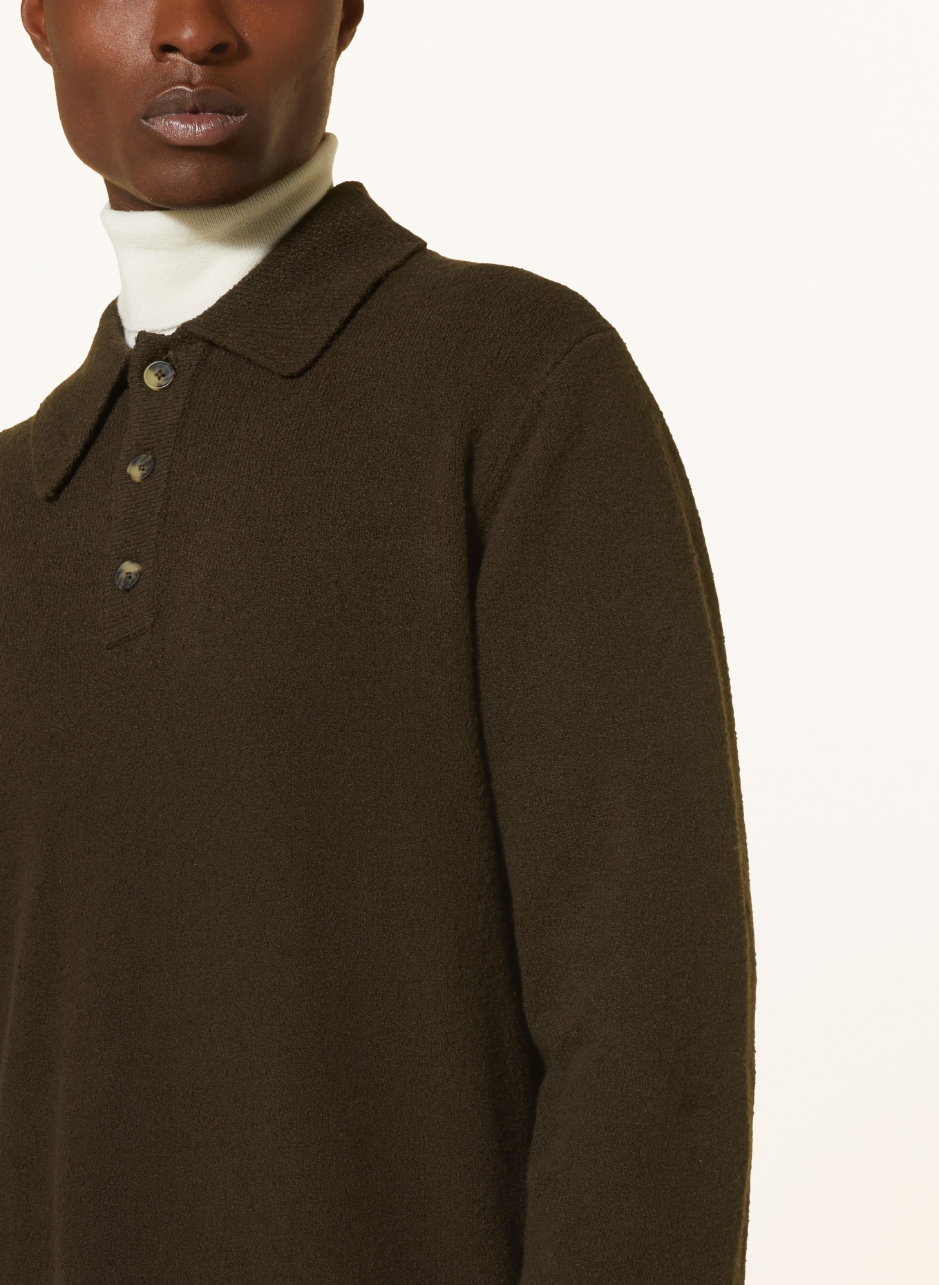 LES DEUX Knitted polo shirt ERROL, Color: DARK BROWN (Image 4)