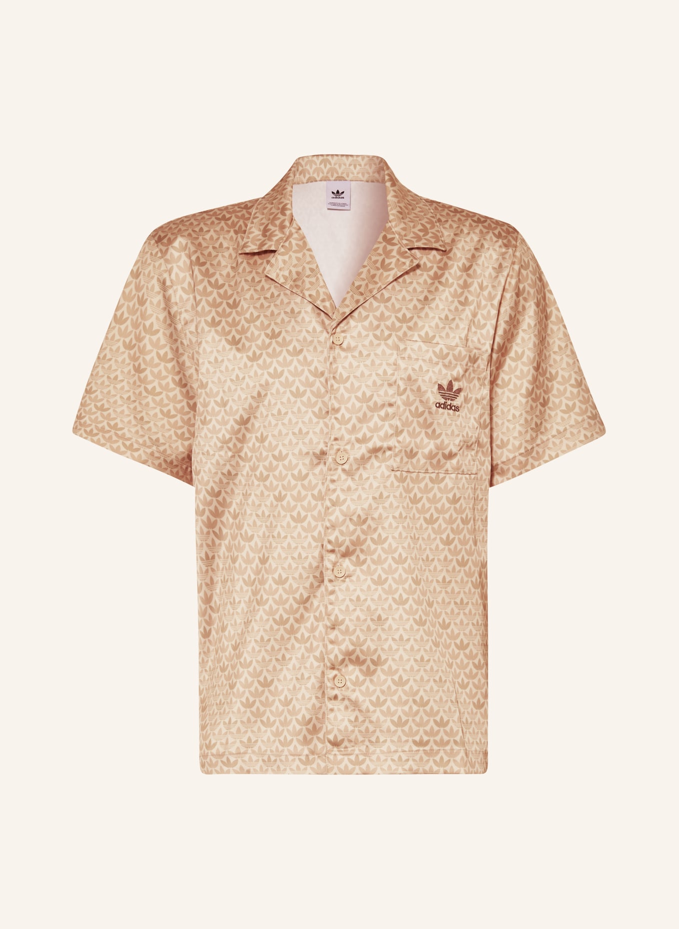 adidas Originals Resort shirt comfort fit made of satin, Color: BEIGE/ CAMEL/ LIGHT BROWN (Image 1)