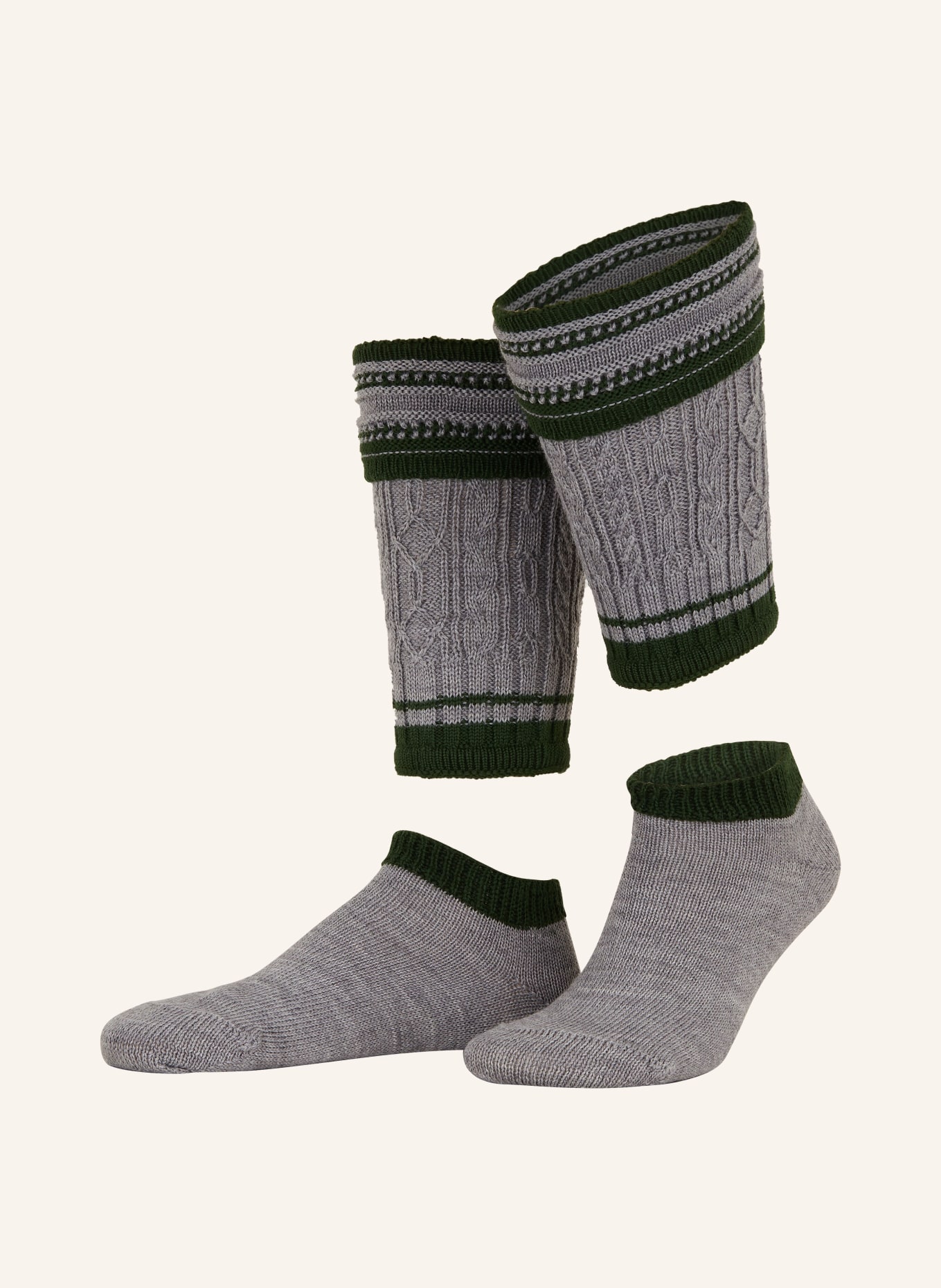 LUSANA Trachten socks WADLWÄRMER in merino wool, Color: 0319 mittelgrau/tanne (Image 1)