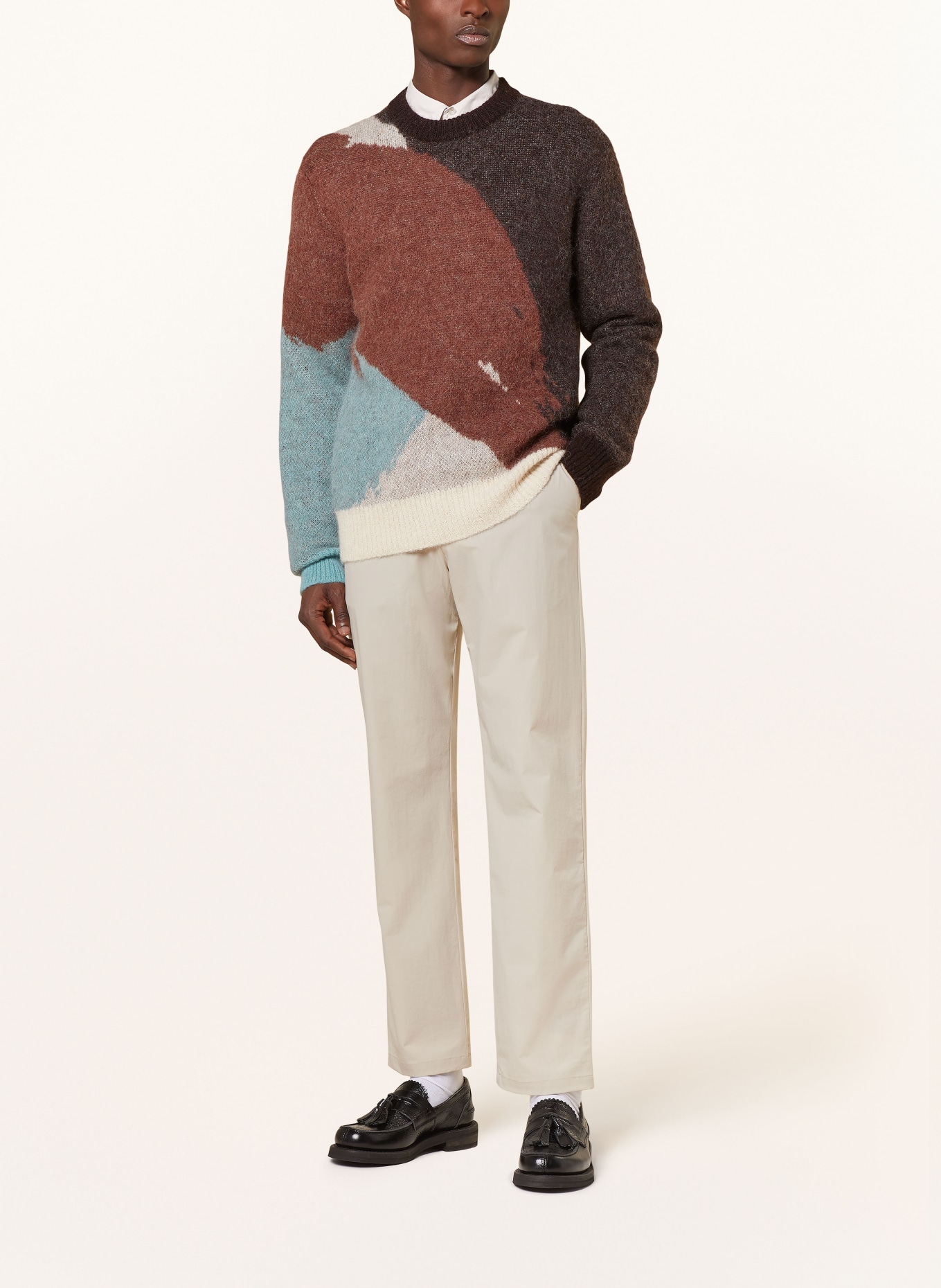 NORSE PROJECTS Sweater ARLID with alpaca and mohair, Color: DARK BROWN/ BEIGE/ MINT (Image 2)