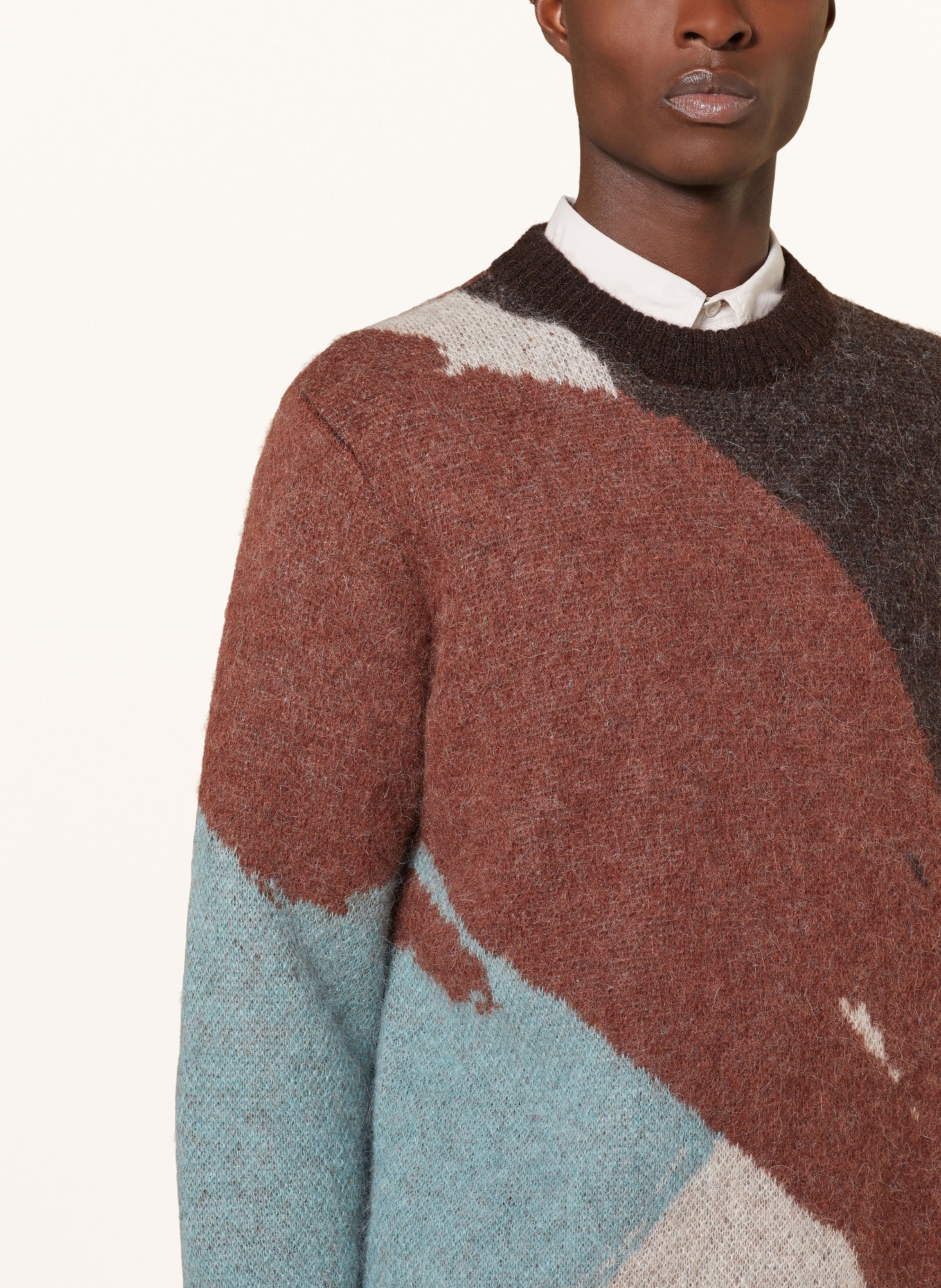 NORSE PROJECTS Sweater ARLID with alpaca and mohair, Color: DARK BROWN/ BEIGE/ MINT (Image 4)