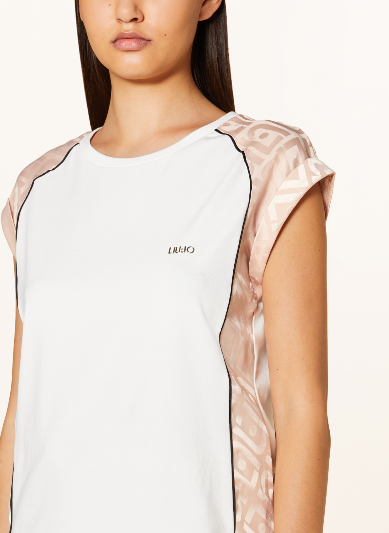 LIU JO T-shirt in mixed materials, Color: WHITE/ PINK (Image 4)
