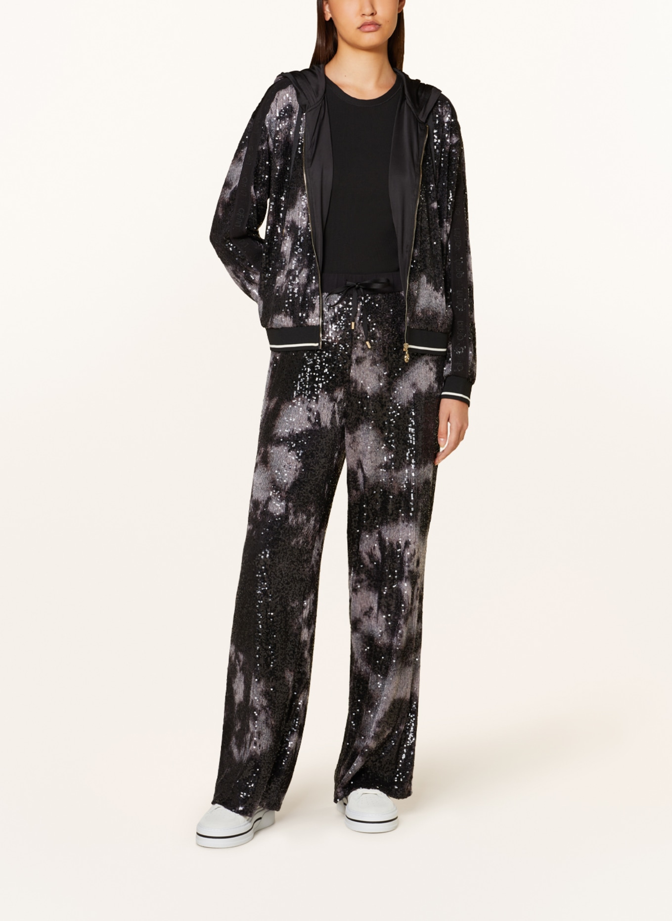 LIU JO Sweat jacket with sequins and tuxedo stripes, Color: BLACK (Image 2)
