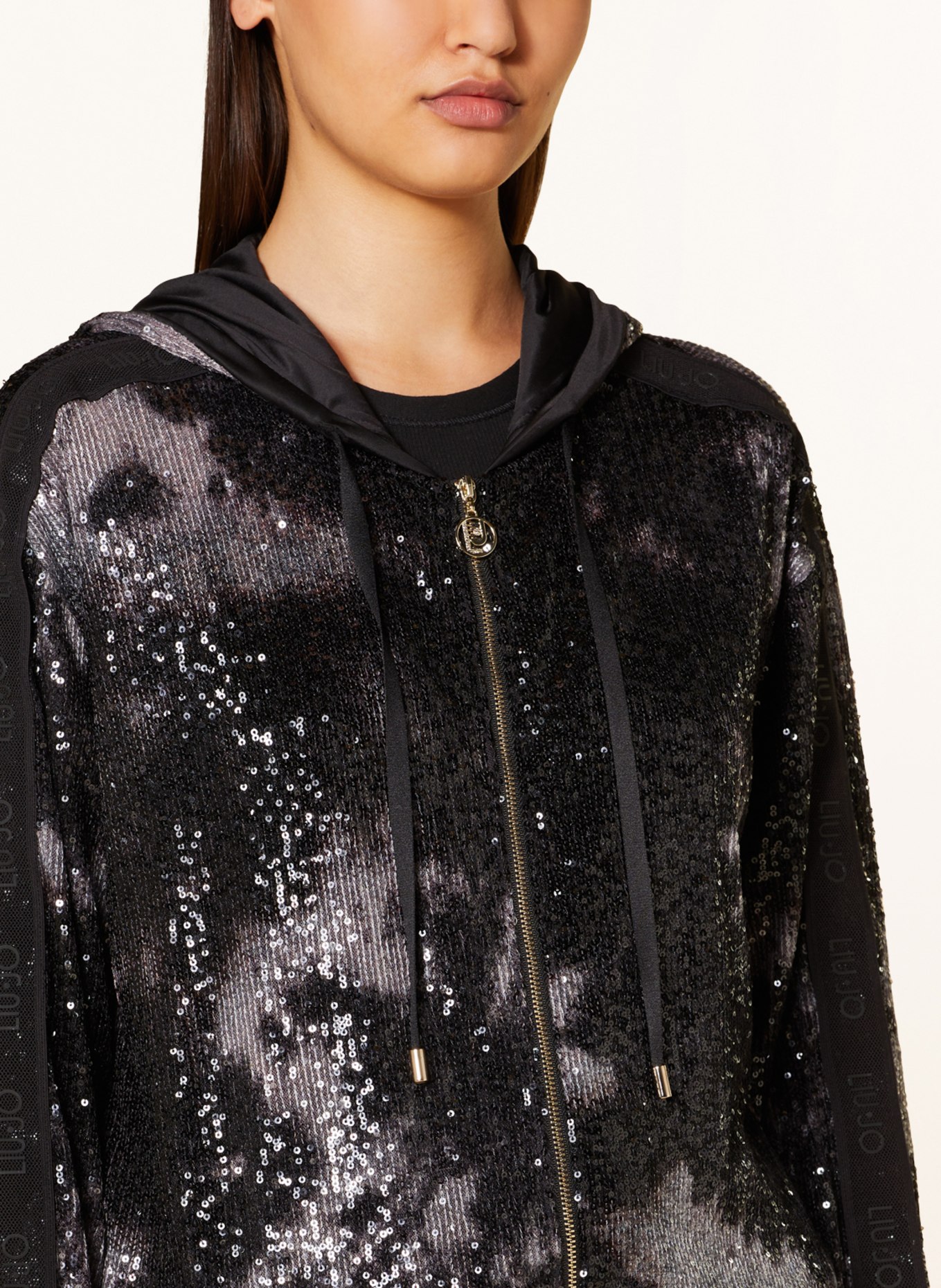 LIU JO Sweat jacket with sequins and tuxedo stripes, Color: BLACK (Image 4)
