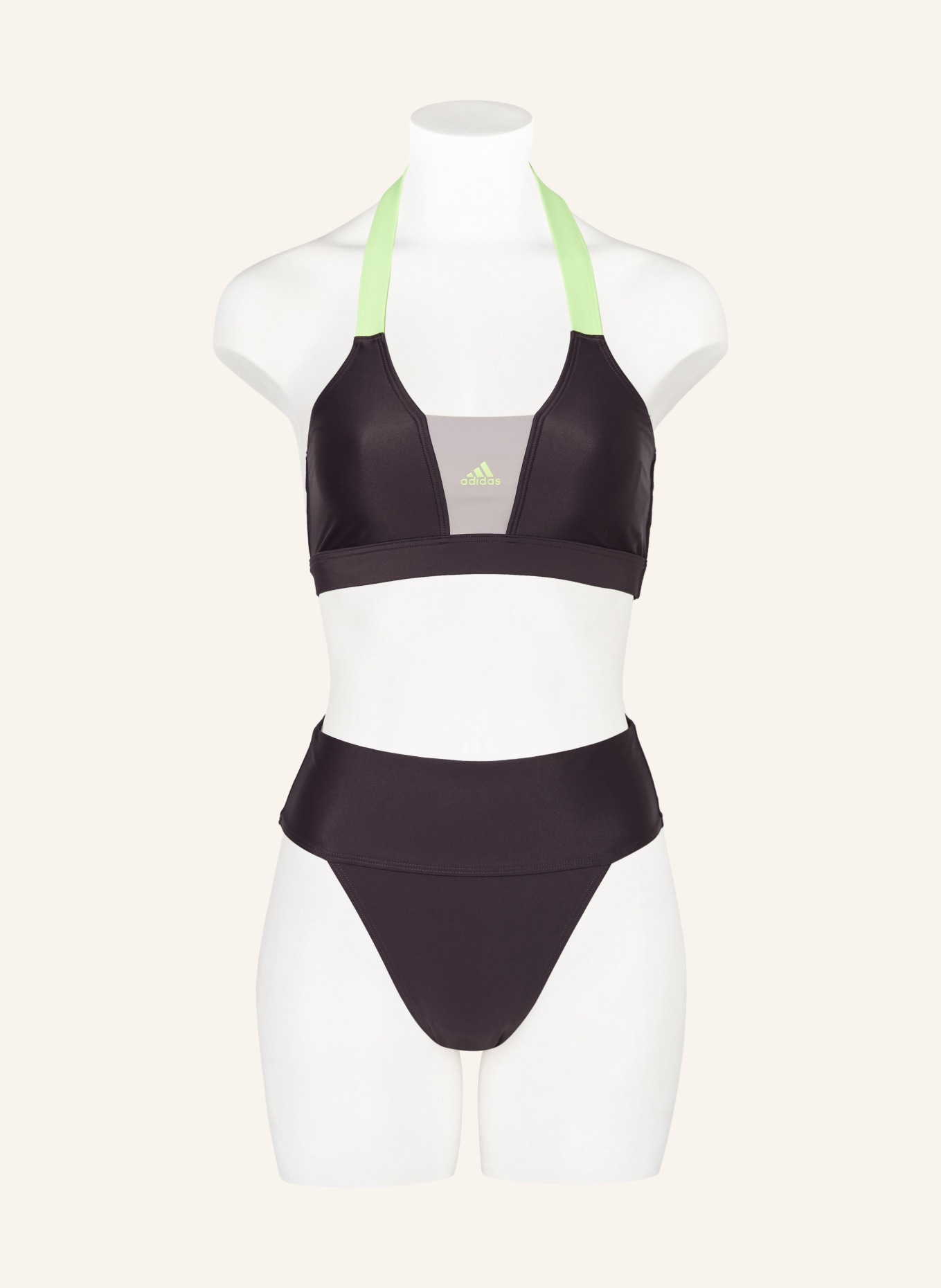adidas Neckholder-Bikini SPORTSWEAR COLORBLOCK, Farbe: DUNKELLILA/ HELLGRÜN (Bild 2)