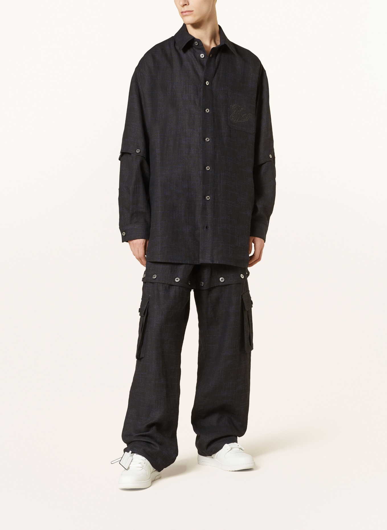 Off-White Linen overshirt with detachable sleeves, Color: BLACK/ BLUE (Image 2)