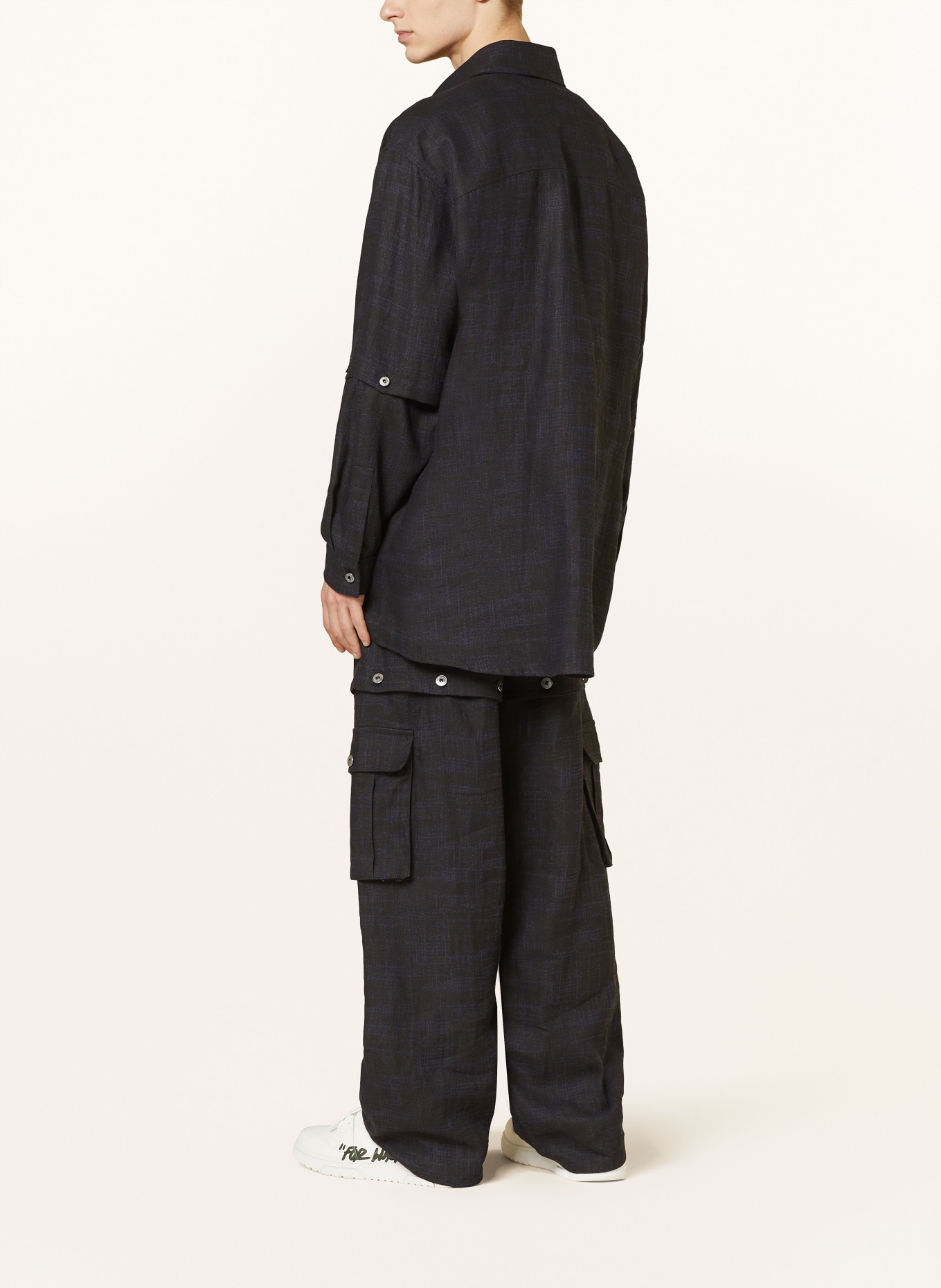 Off-White Linen overshirt with detachable sleeves, Color: BLACK/ BLUE (Image 3)