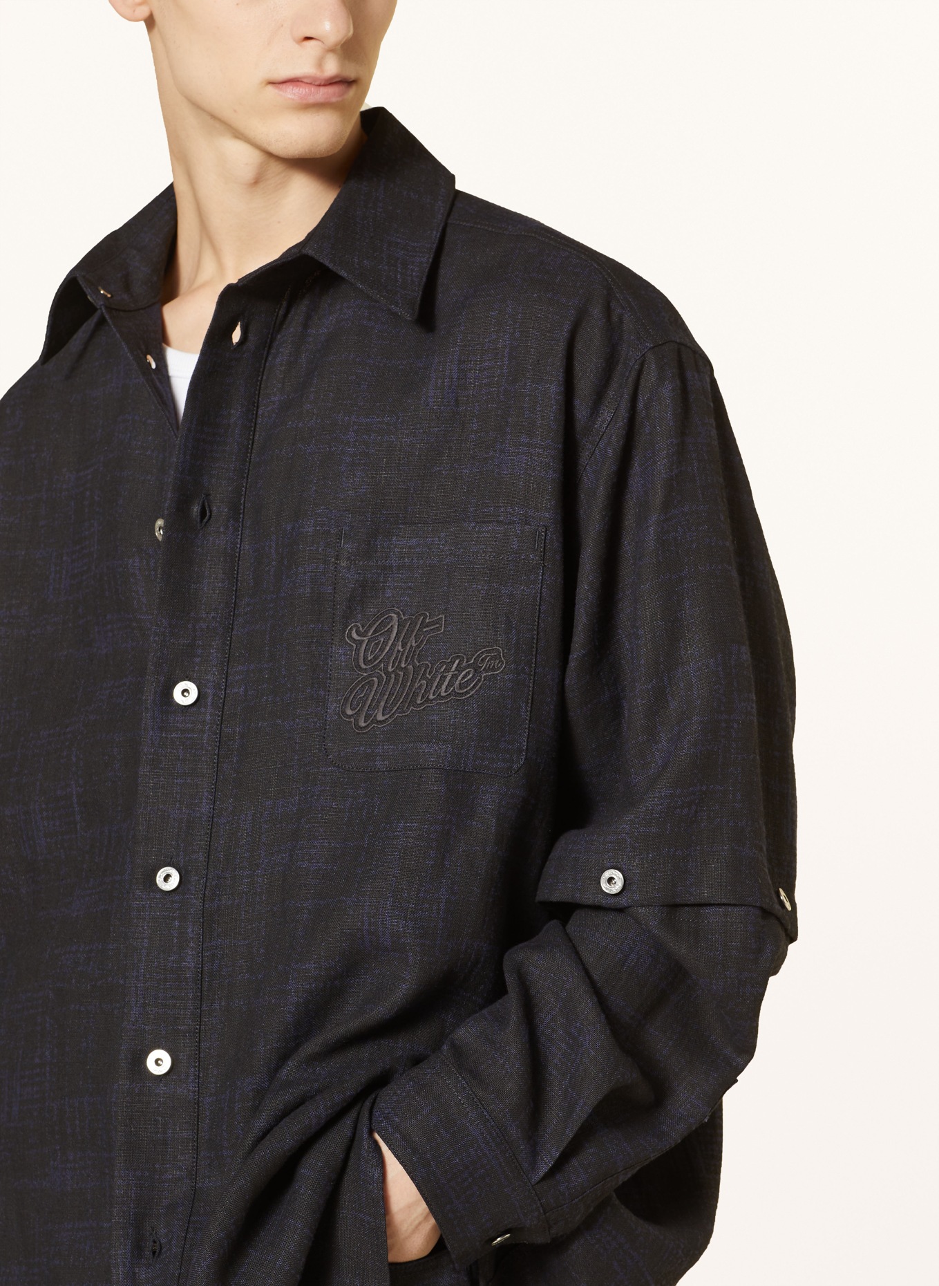 Off-White Linen overshirt with detachable sleeves, Color: BLACK/ BLUE (Image 5)