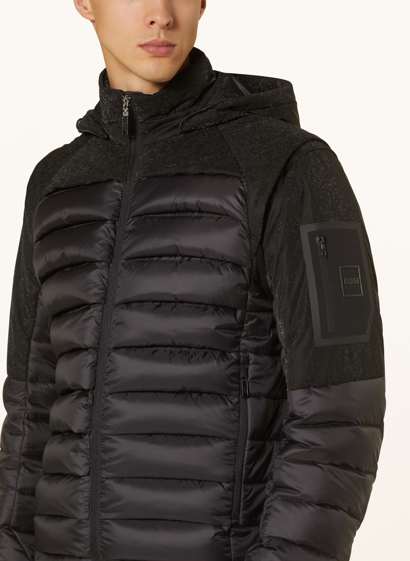 BOSS Down jacket ROBOT with detachable sleeves and removable hood, Color: BLACK (Image 5)