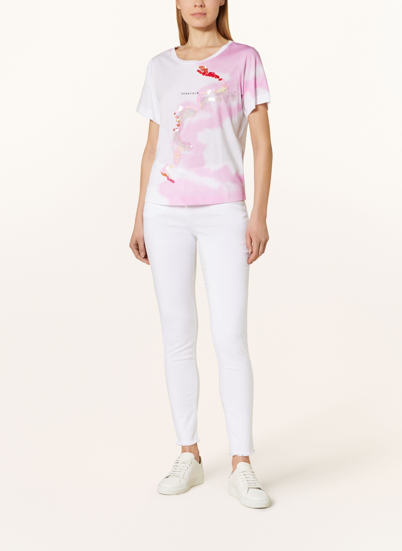 ULLI EHRLICH SPORTALM T-Shirt mit Pailletten, Farbe: WEISS/ PINK (Bild 2)