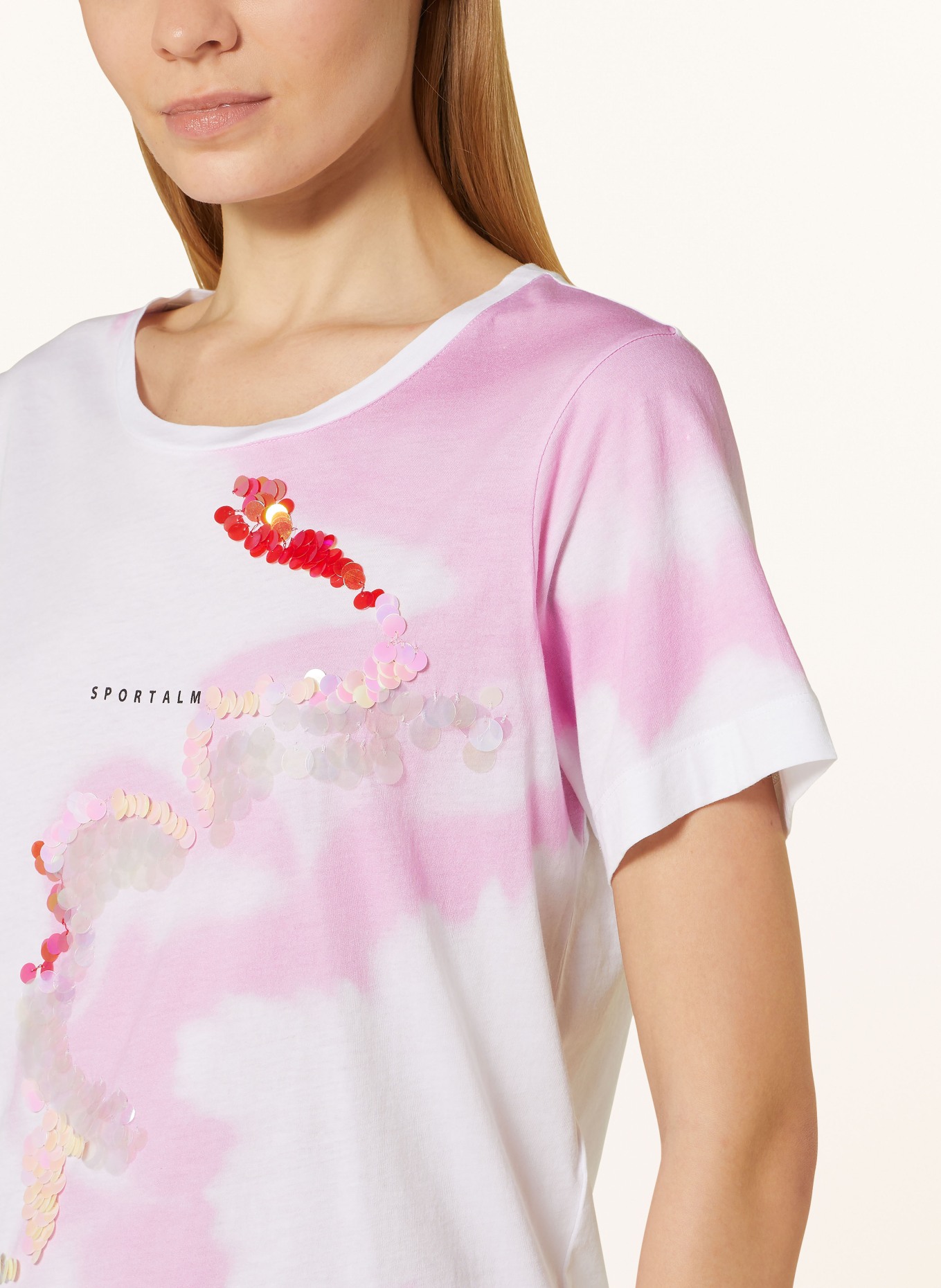 ULLI EHRLICH SPORTALM T-shirt z cekinami, Kolor: BIAŁY/ MOCNORÓŻOWY (Obrazek 4)