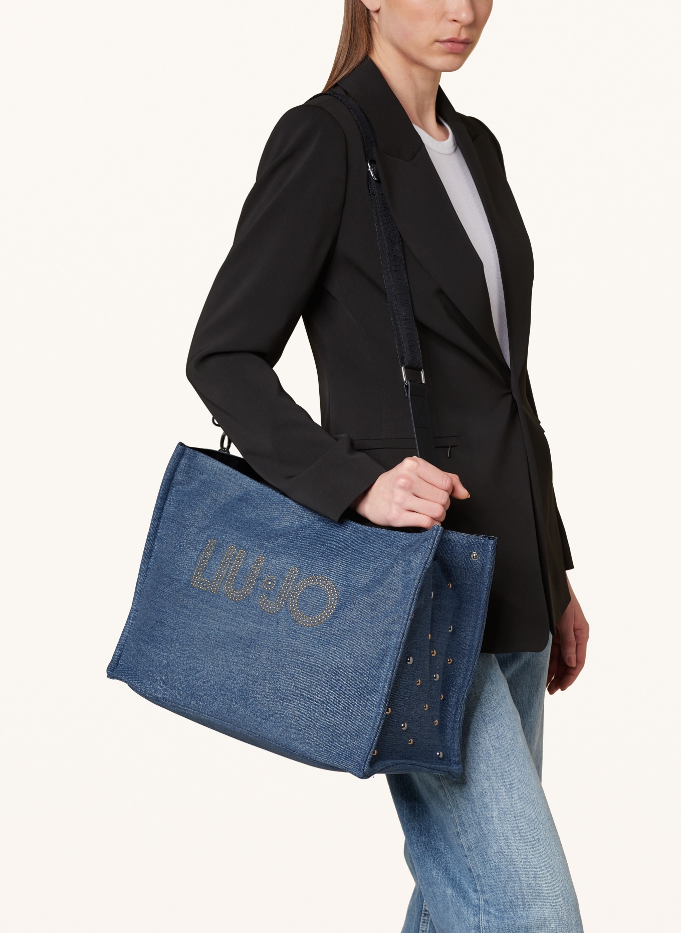 LIU JO Shopper with rivets, Color: BLUE/ BLACK (Image 4)