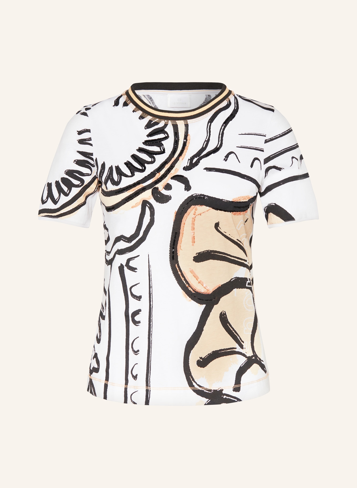 SPORTALM T-shirt with sequins, Color: WHITE/ LIGHT ORANGE/ BLACK (Image 1)
