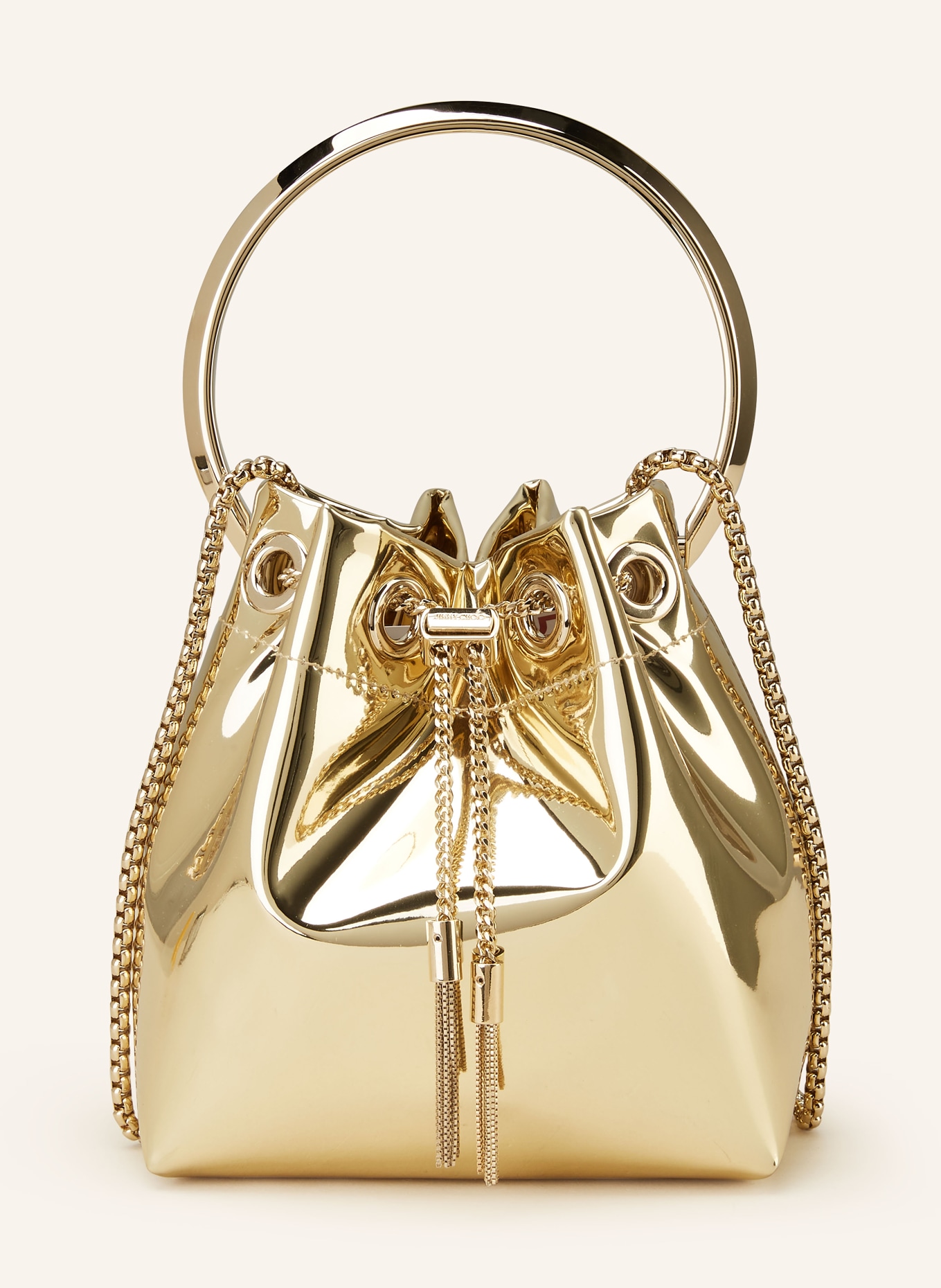 Jimmy Choo 'bon Bon' Mini Gold-tone Handbag With Metal Bracelet Handle In  Mirror Fabbric Woman in Brown | Lyst