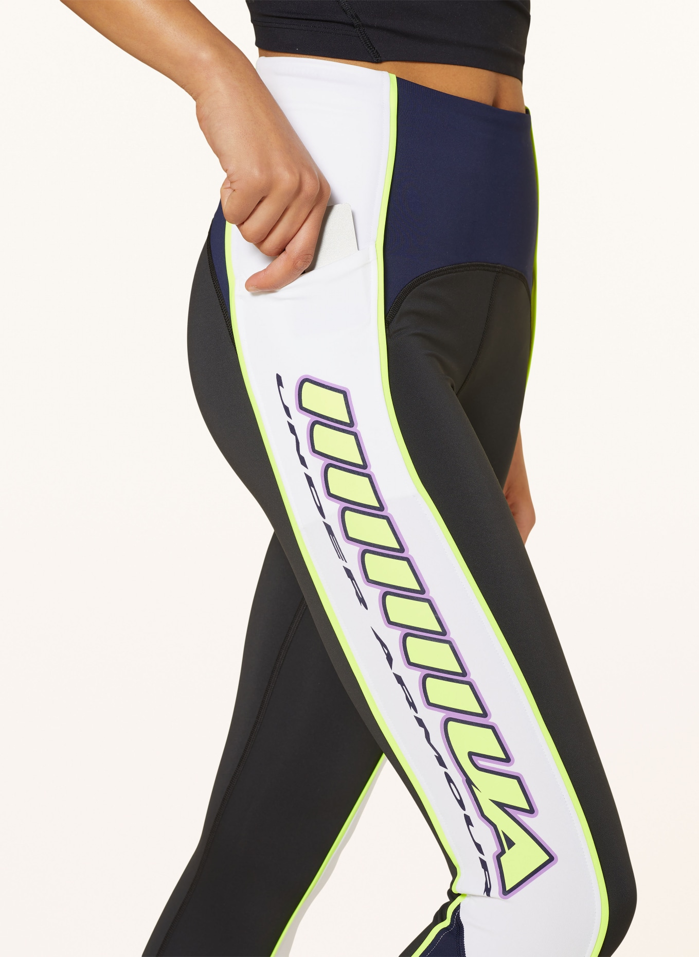 UNDER ARMOUR Running tights UA RUN EVERYWHERE, Color: BLACK/ WHITE/ NEON GREEN (Image 5)