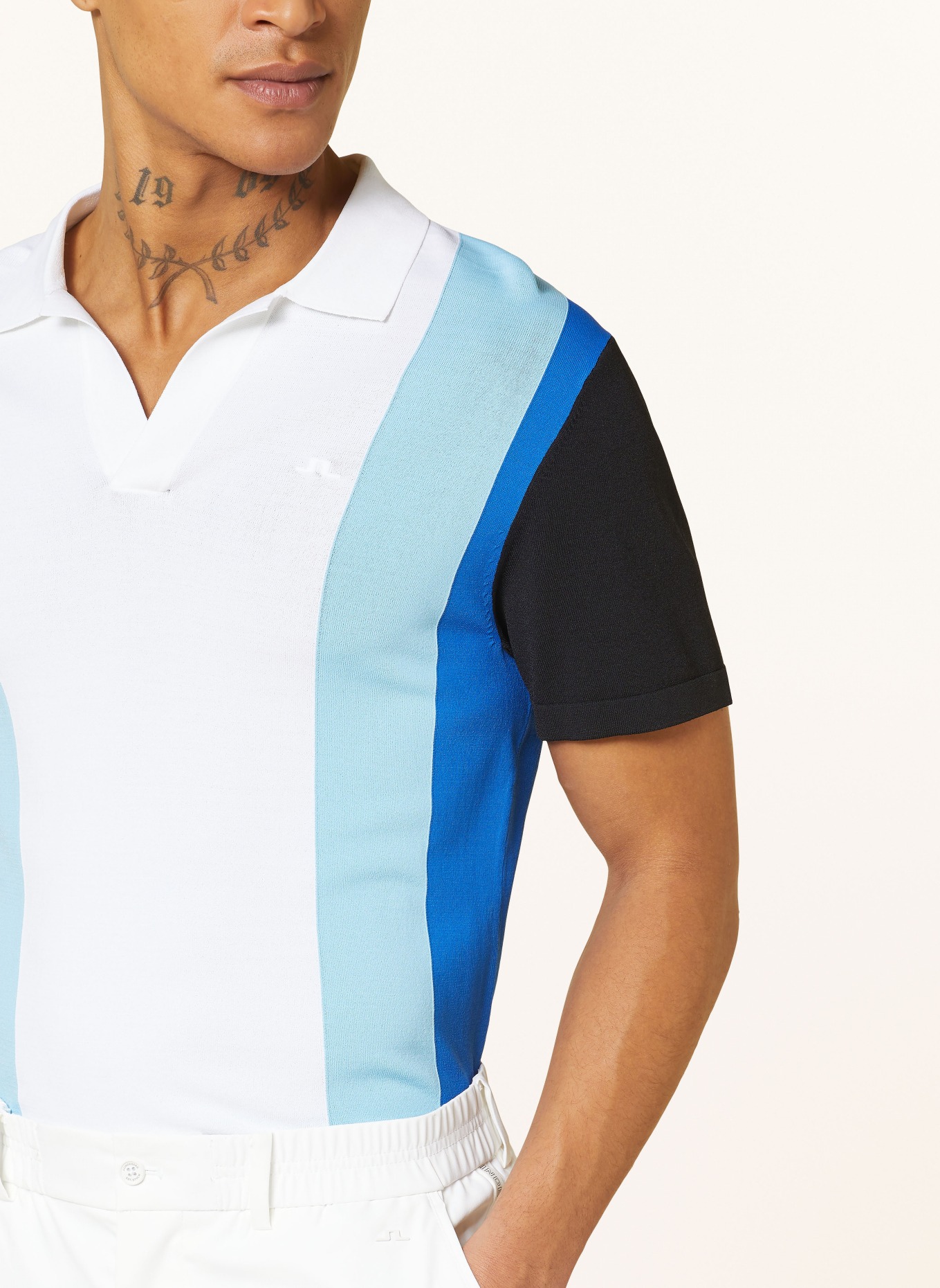 J.LINDEBERG Performance polo shirt LEARCO, Color: WHITE/ LIGHT BLUE/ DARK BLUE (Image 4)