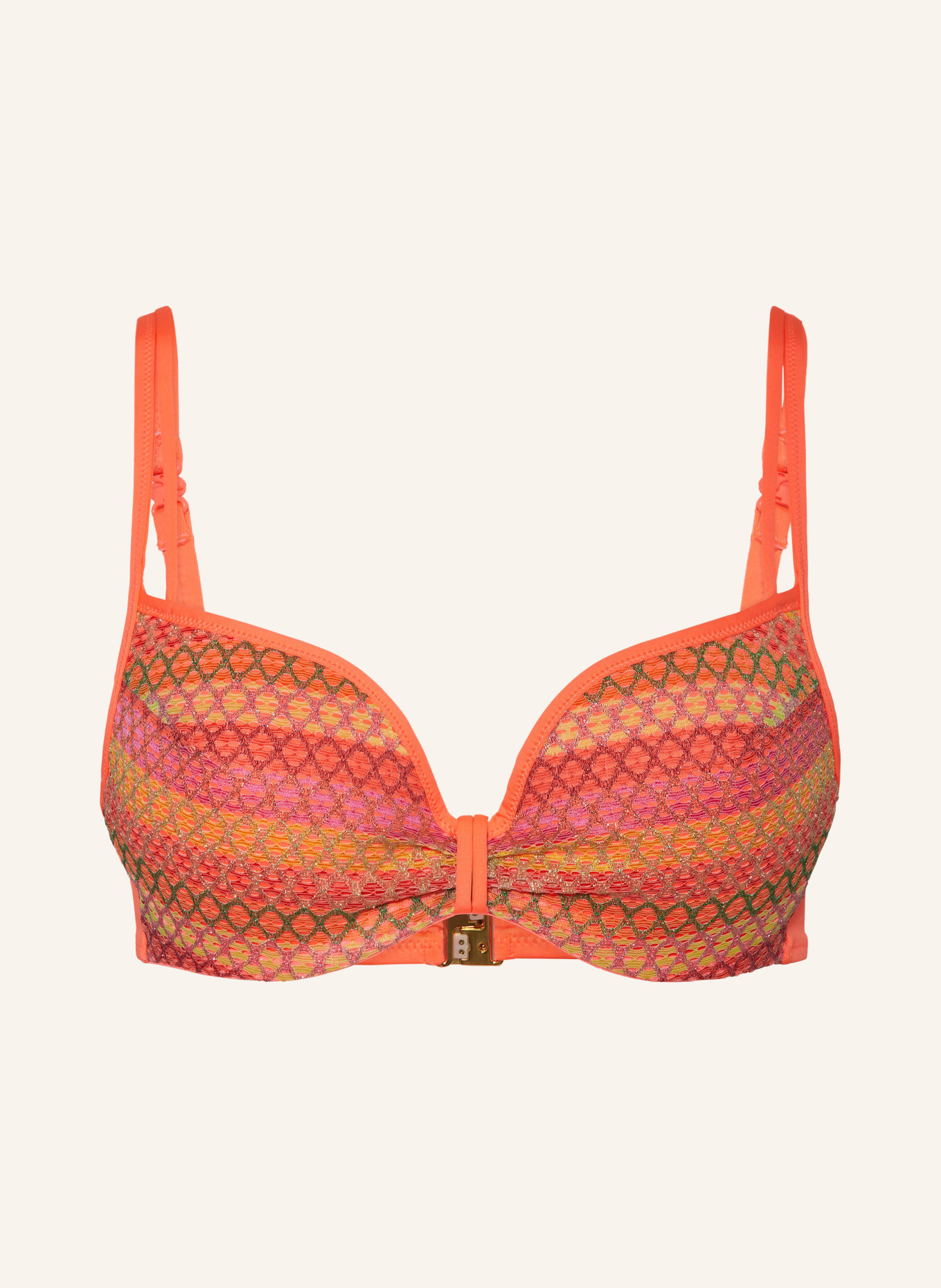 MARIE JO Underwired bikini top ALMOSHI with glitter thread, Color: NEON ORANGE/ PURPLE/ GREEN (Image 1)