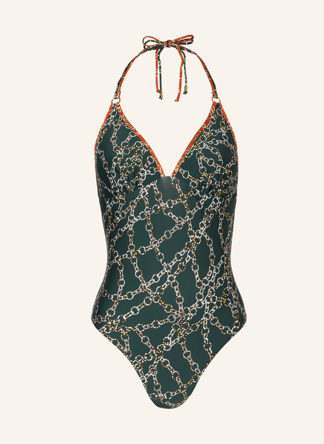 MARIE JO Halter neck swimsuit TAZAR, Color: DARK GREEN/ WHITE/ YELLOW (Image 1)