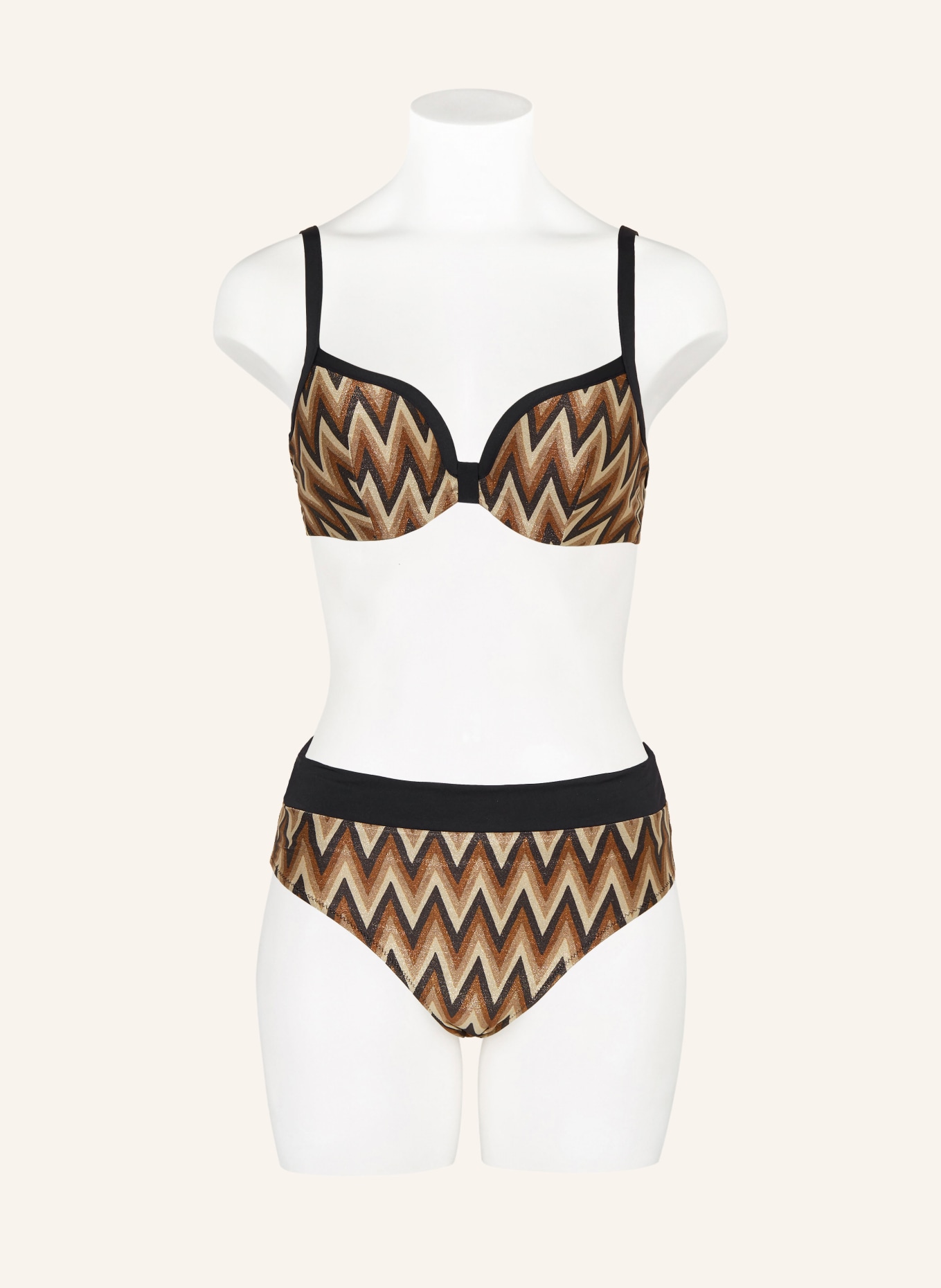 MARIE JO Underwired bikini top SU ANA with glitter thread, Color: BROWN/ LIGHT BROWN/ BLACK (Image 2)