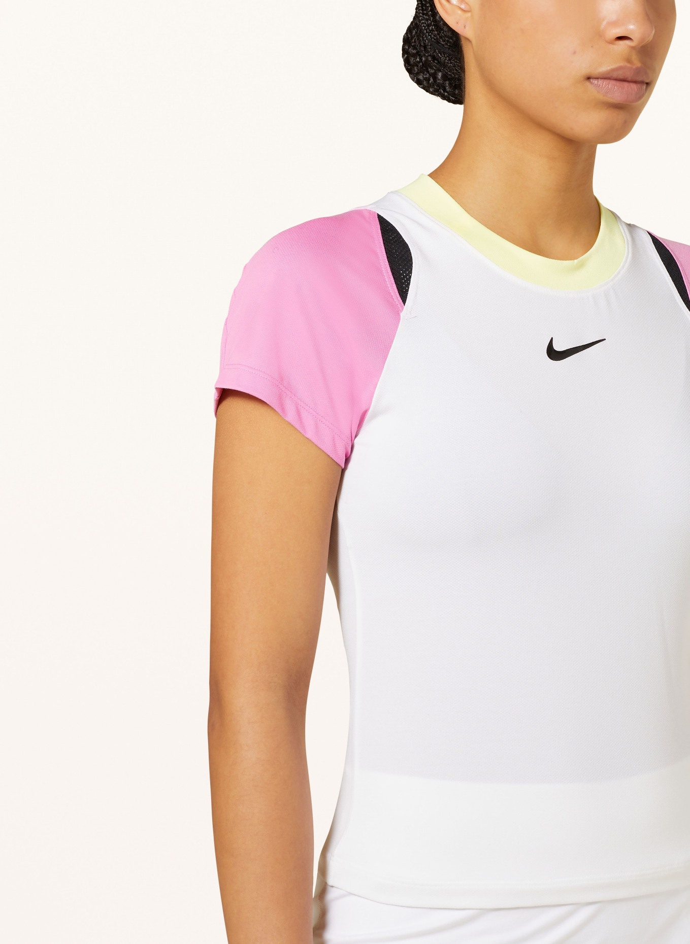 Nike T-shirt COURT ADVANTAGE DRI-FIT, Kolor: BIAŁY/ MOCNORÓŻOWY/ ŻÓŁTY (Obrazek 4)