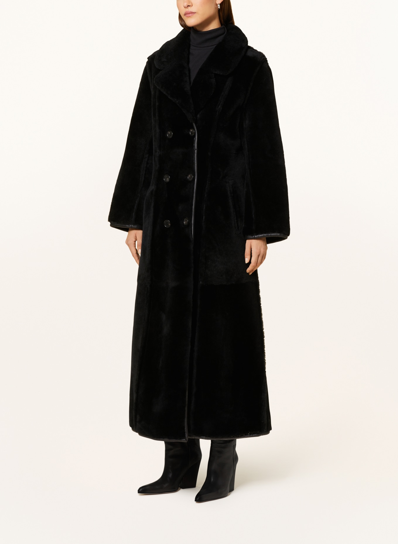 ENVELOPE 1976 Reversible leather coat WOODSTOCK with real fur, Color: BLACK (Image 3)