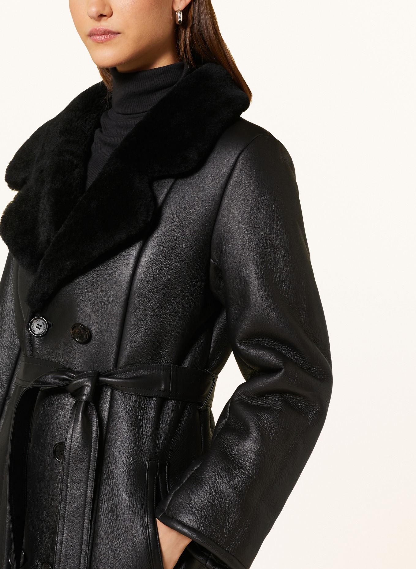 ENVELOPE 1976 Reversible leather coat WOODSTOCK with real fur, Color: BLACK (Image 5)