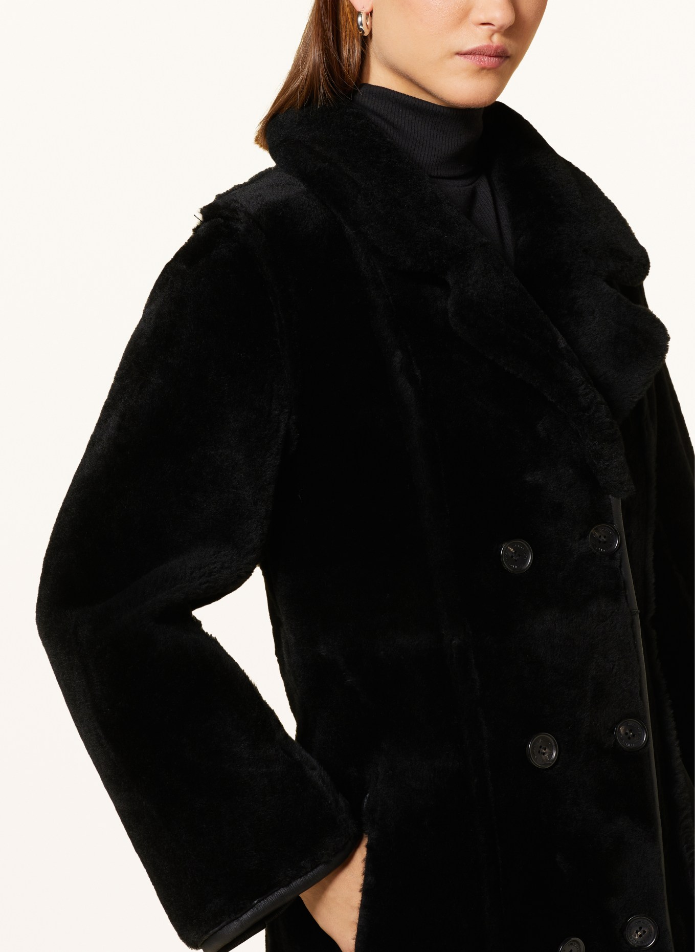 ENVELOPE 1976 Kožený kabát WOODSTOCK, oboustranné provedení s pravou kožešinou, Barva: ČERNÁ (Obrázek 6)