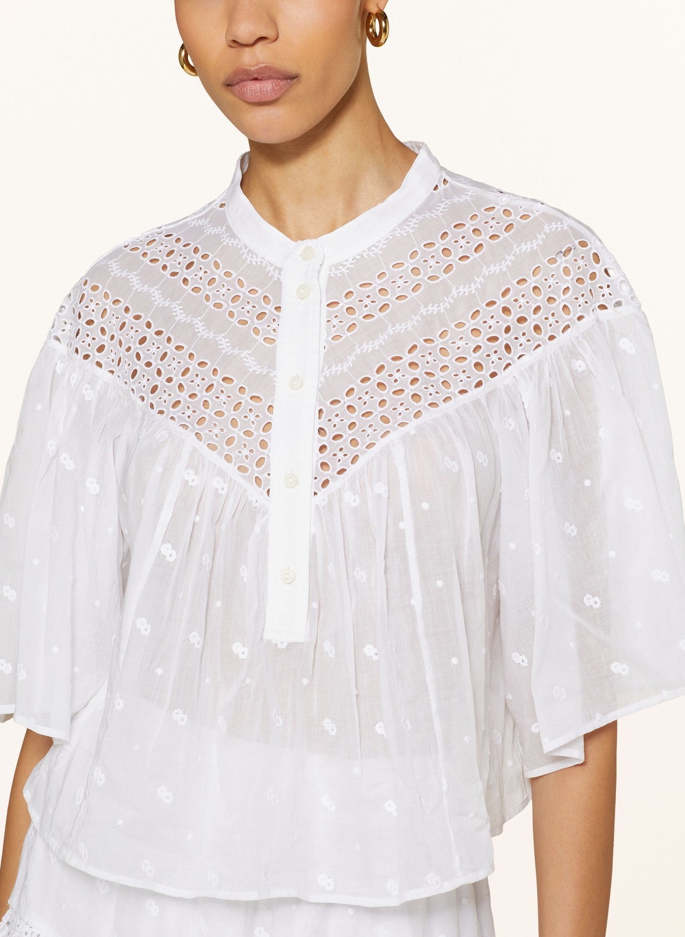 MARANT ÉTOILE Shirt blouse SAFI with 3/4 sleeves and broderie anglaise, Color: WHITE (Image 4)