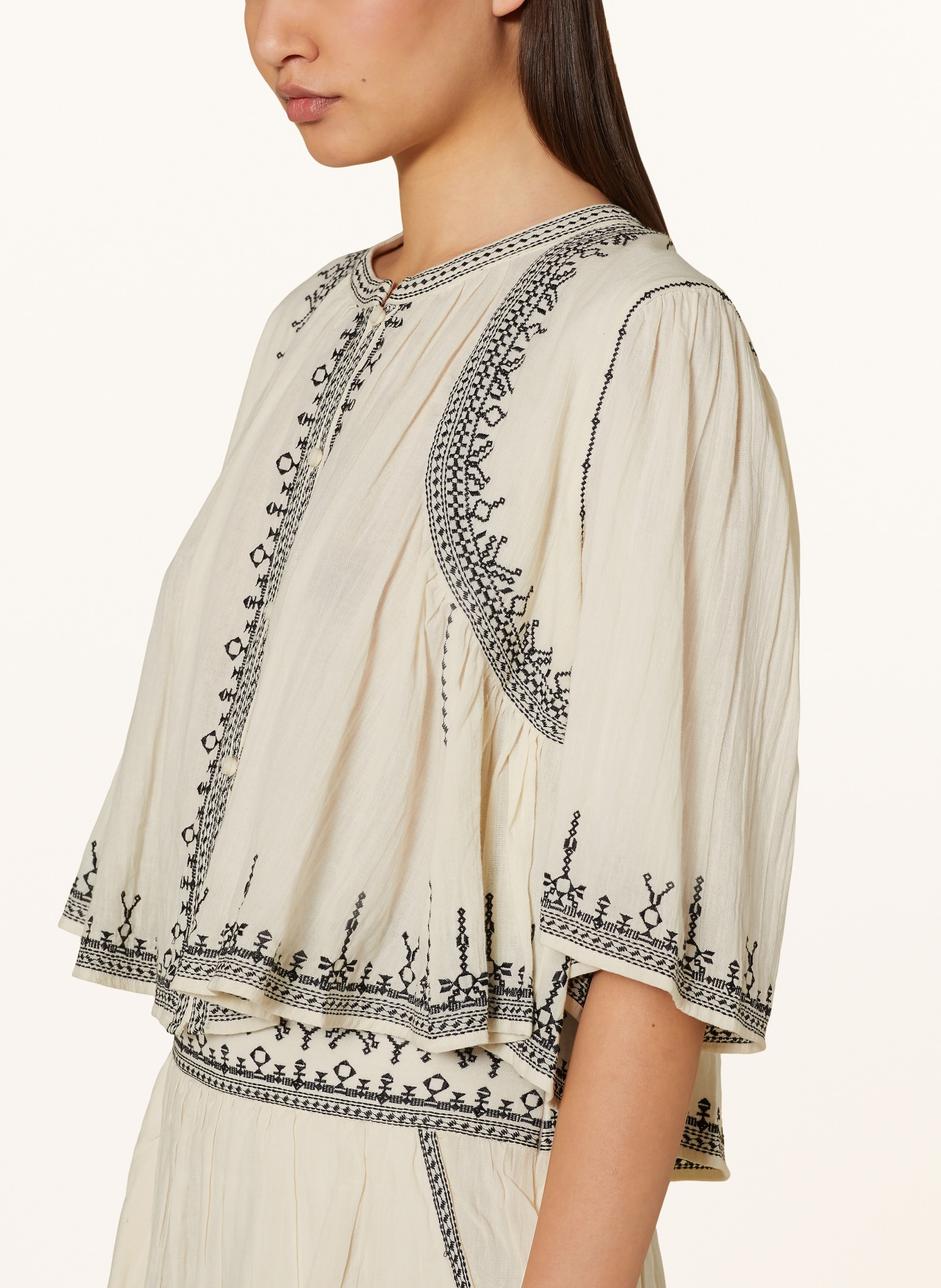 MARANT ÉTOILE Cropped blouse PERKINS, Color: ECRU/ BLACK (Image 4)