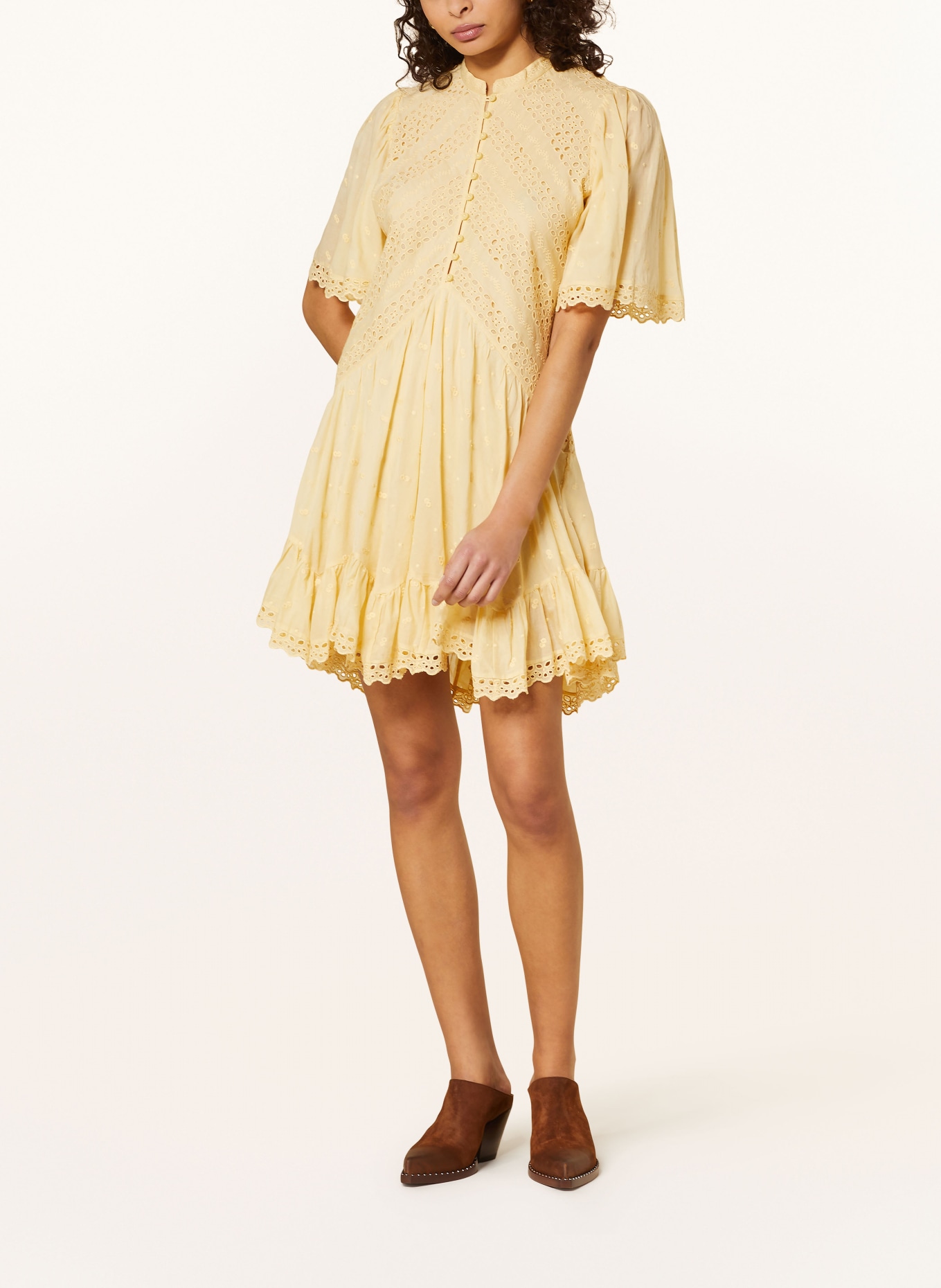 MARANT ÉTOILE Dress SLAYAE with broderie anglaise, Color: YELLOW (Image 2)