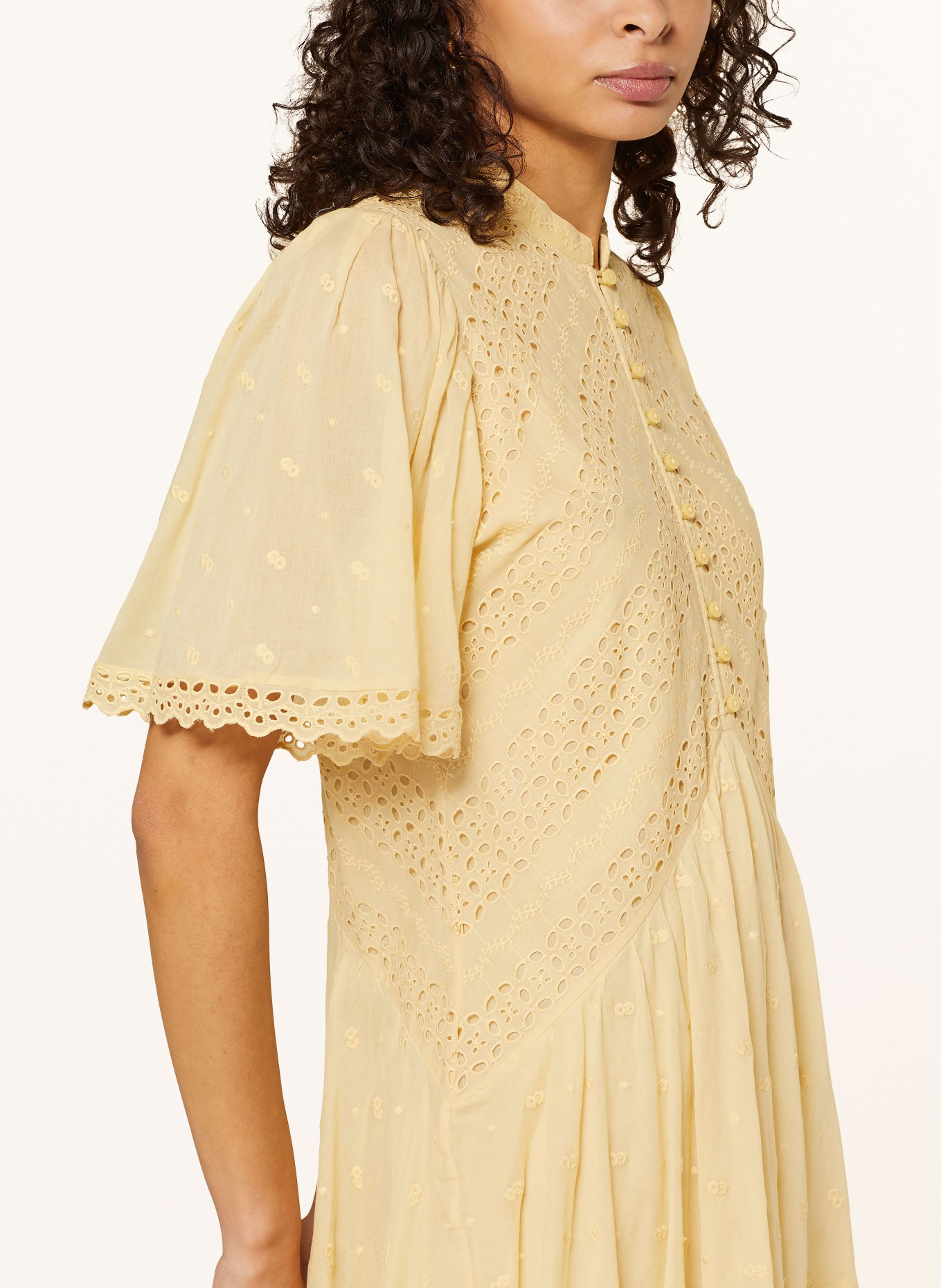 MARANT ÉTOILE Sukienka SLAYAE z dziurkowaną koronką, Kolor: ŻÓŁTY (Obrazek 4)